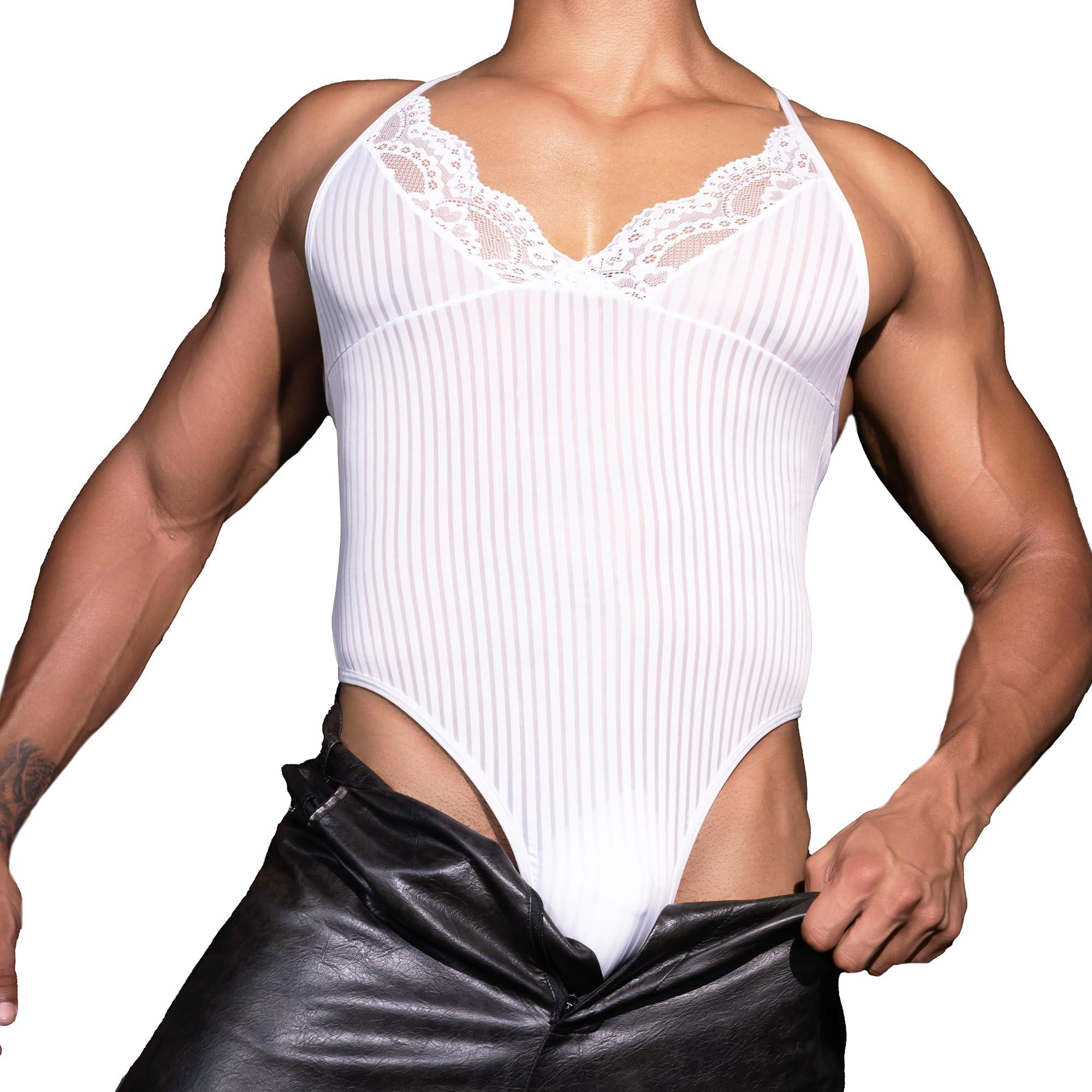 YOOBNG Men's Wrestling Singlet Shapewear Sheer Lace Bodysuit Adjustable Lace Transgender Underwear Nightwear โ image 1
