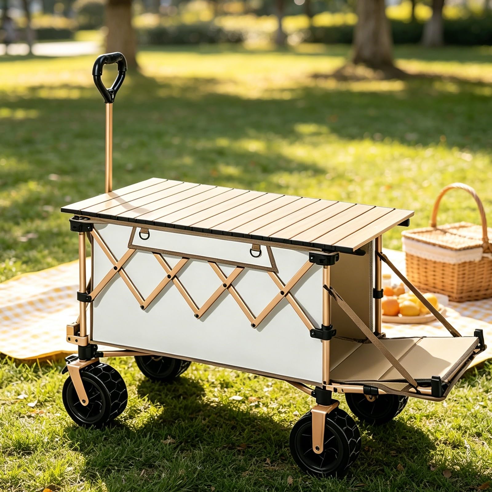 Carrito de vendedor de comida con empuñadura regulable y ruedas para transporte fácil