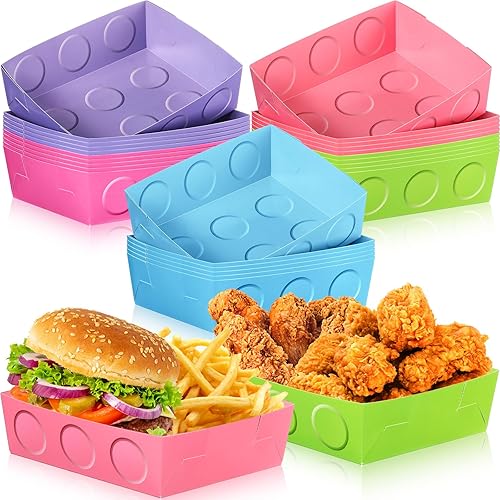 Hoolerry 25 bandejas de papel de 5 libras de papel para fiestas temáticas de ladrillos grandes, bandeja desechable para servir aperitivos para