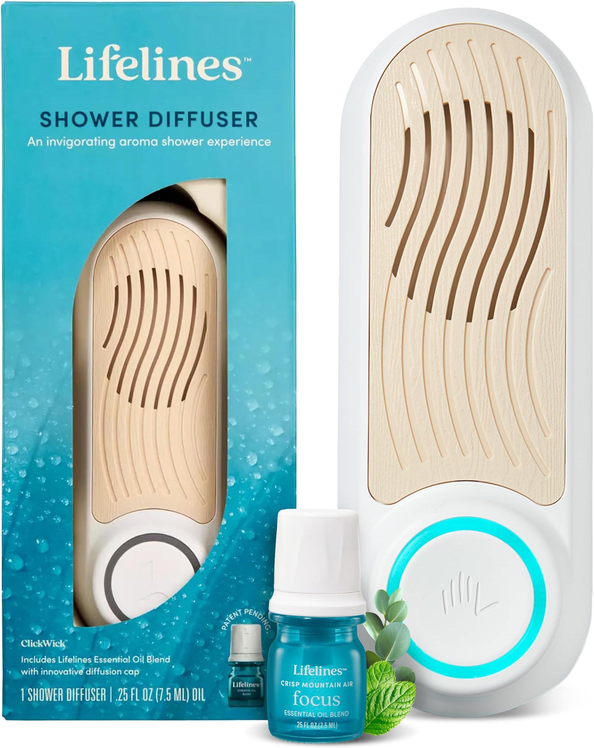 Shower Diffuser - Wall-Mounted Essential Oil Diffuser for Showers - Aromatherapy Diffuser for Home Spa Experience, Auto Shut-Off Feature - ClickWick Essential Oil Blend Included