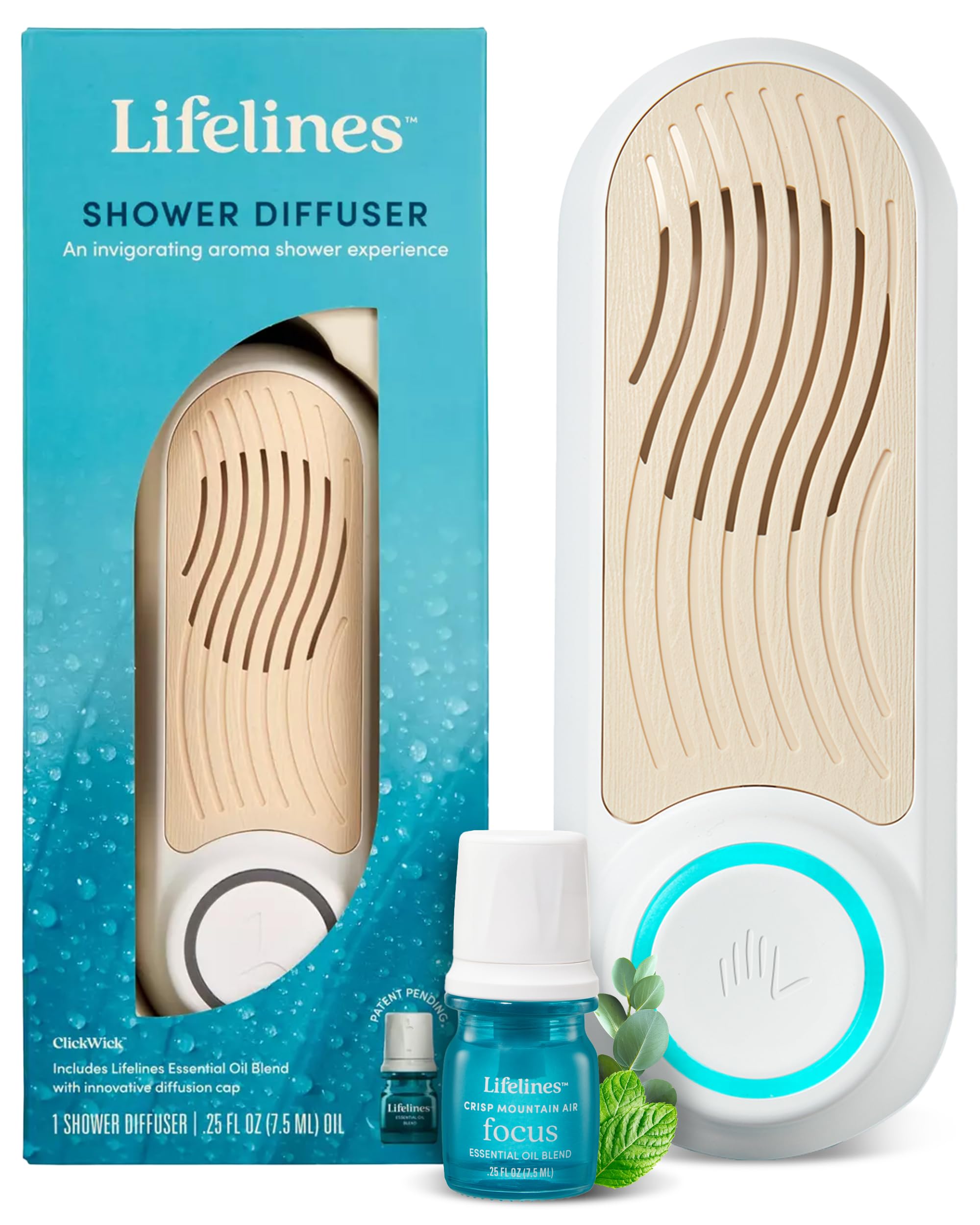 LifelinesShower Diffuser - Wall-Mounted Essential Oil Diffuser for Showers - Aromatherapy Diffuser for Home Spa Experience, Auto Shut-Off Feature - ClickWick Essential Oil Blend Included