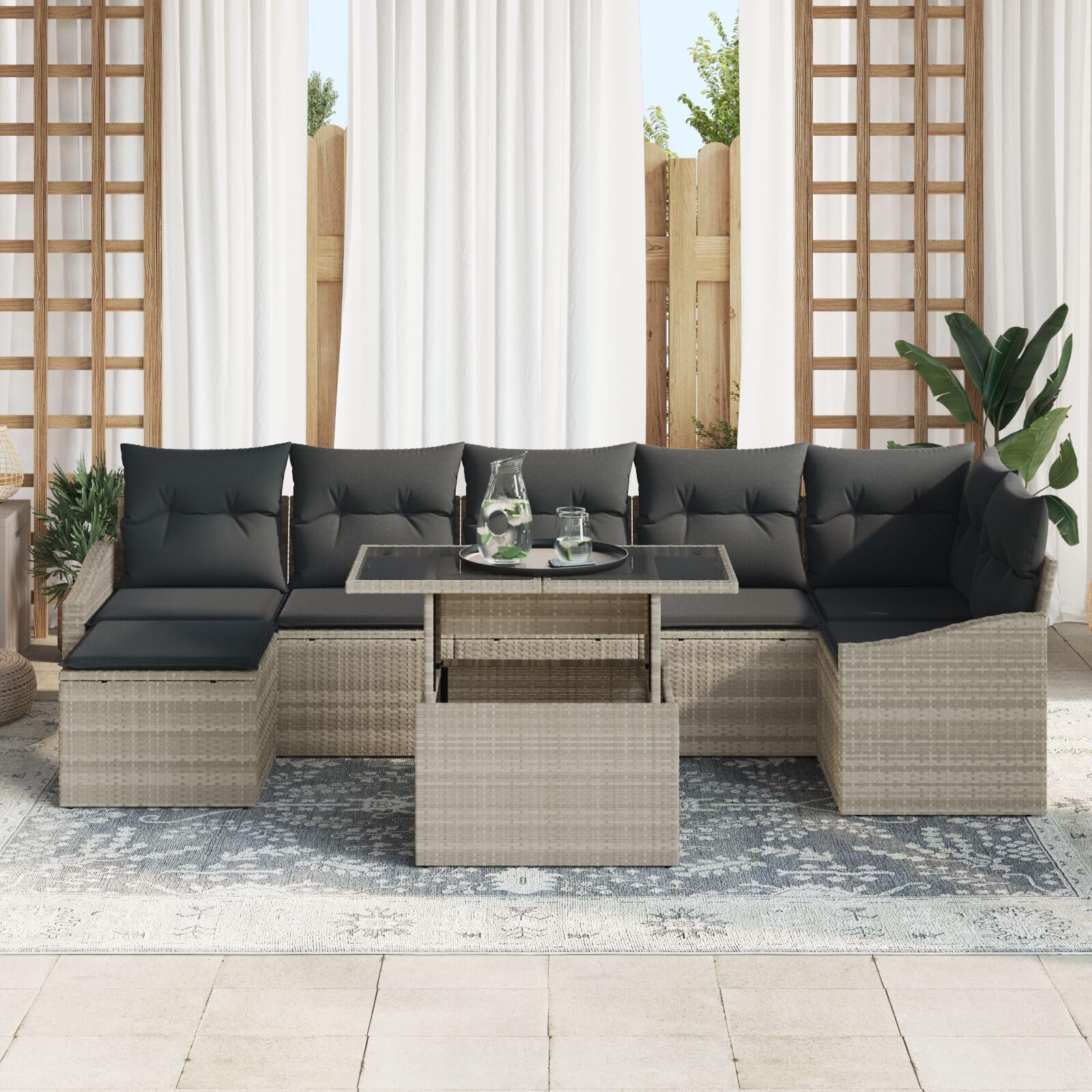 LAPOOH Set da Giardino 8 Pezzi Grigio Rattan Divano Giardino,Set da Giardino,Set da Giardino Esterno,Set di Conversazione per Patio-3357785