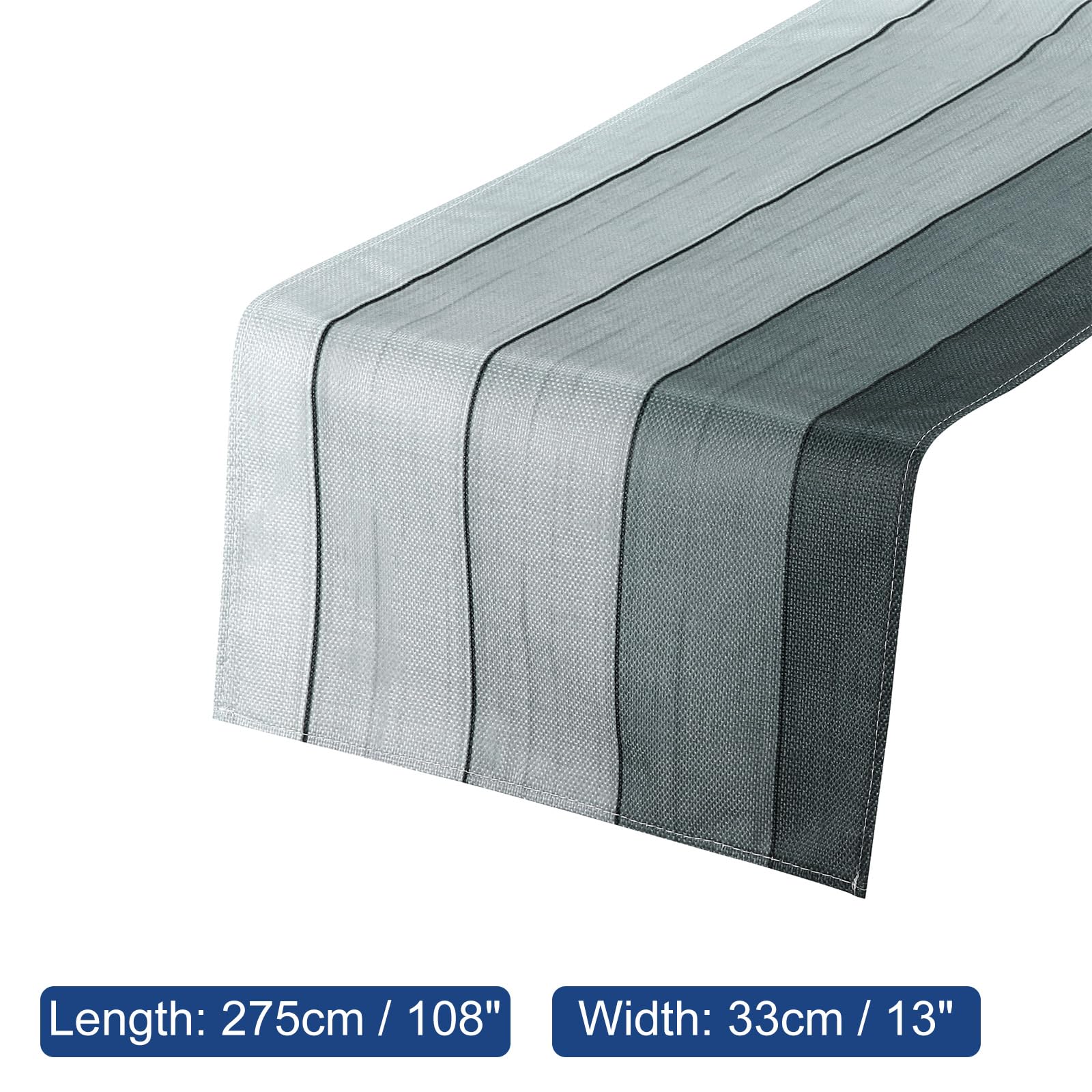 uxcell Table Runner 108" x 13", Retro Cotton Linen Table Runner, Dark Grey, White/Light Grey/Grey/Dark Grey/Black - Image 2