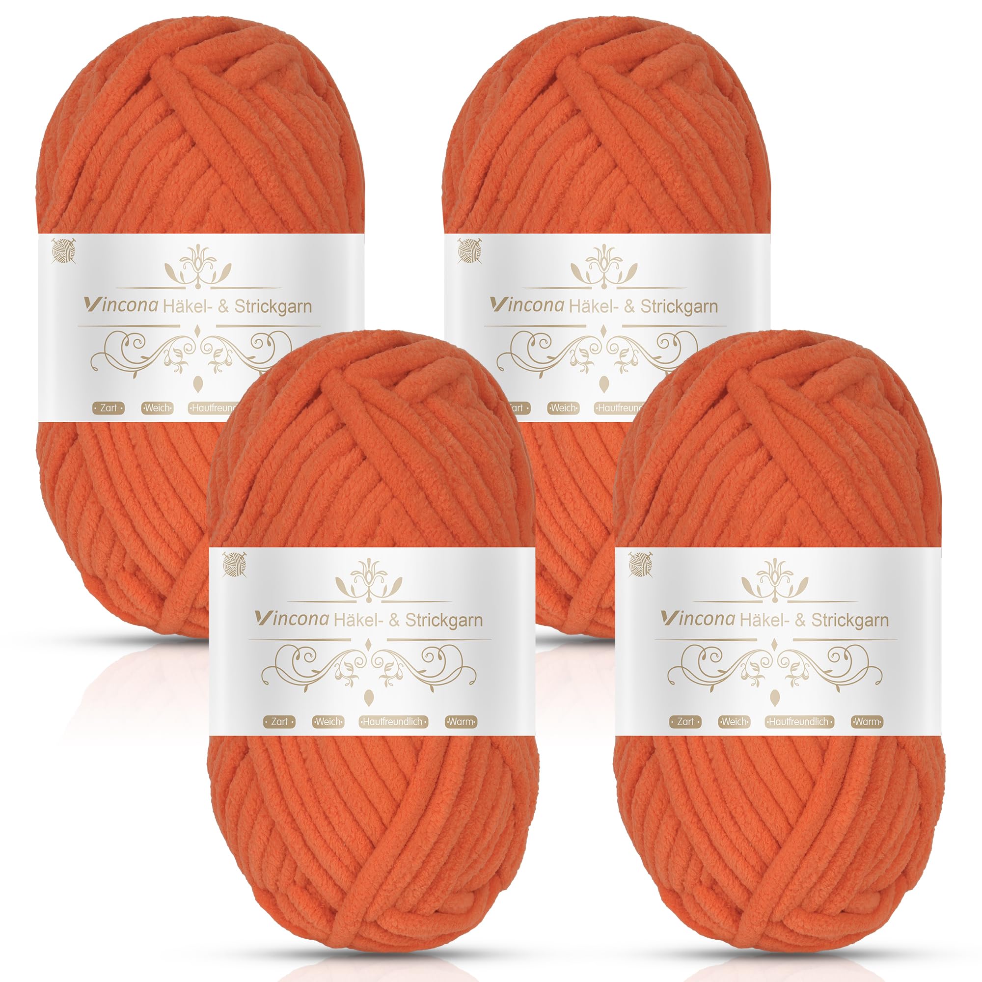 Vincona Chunky Yarn 4 x 100g Multi-Colored Soft Chunky Wool for Hand Knitting, Thick Yarn for Knitting 100g Balls, Soft Fluffy Velvet Thick Knitting Yarn for Crochet Blankets,Amigurumi Orange