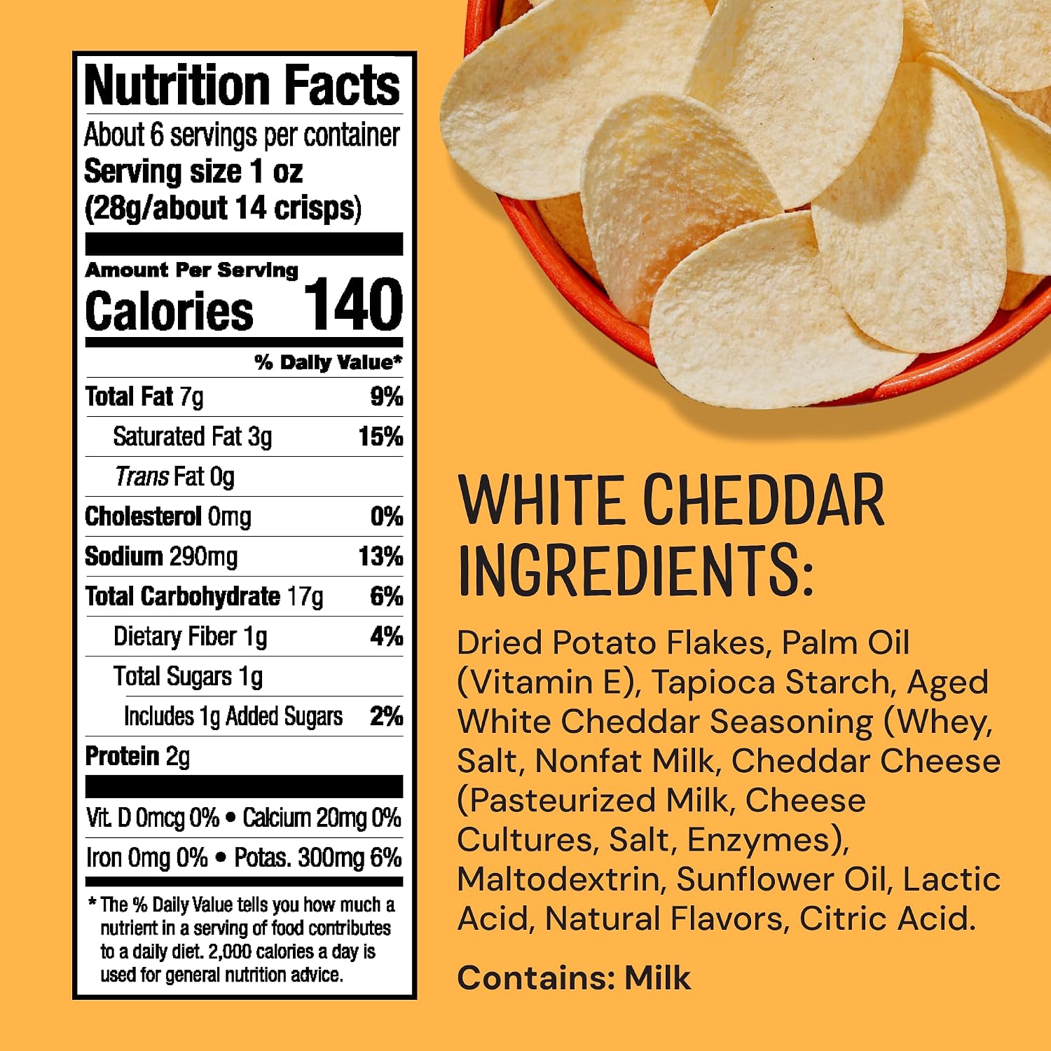 The Good Crisp Company White Cheddar Gluten-Free Potato Chips, 5.6 Oz Cans (Pack of 8), Non-GMO, Allergen Friendly, Potato Chip Snack Pack