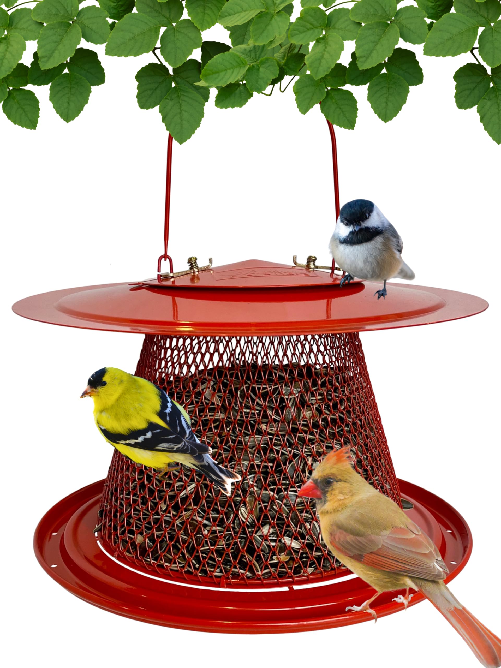 Comedero plegable de malla metálica para pájaros, comedero de pájaros cardenal rojo con capacidad para 12 tazas de semillas de girasol