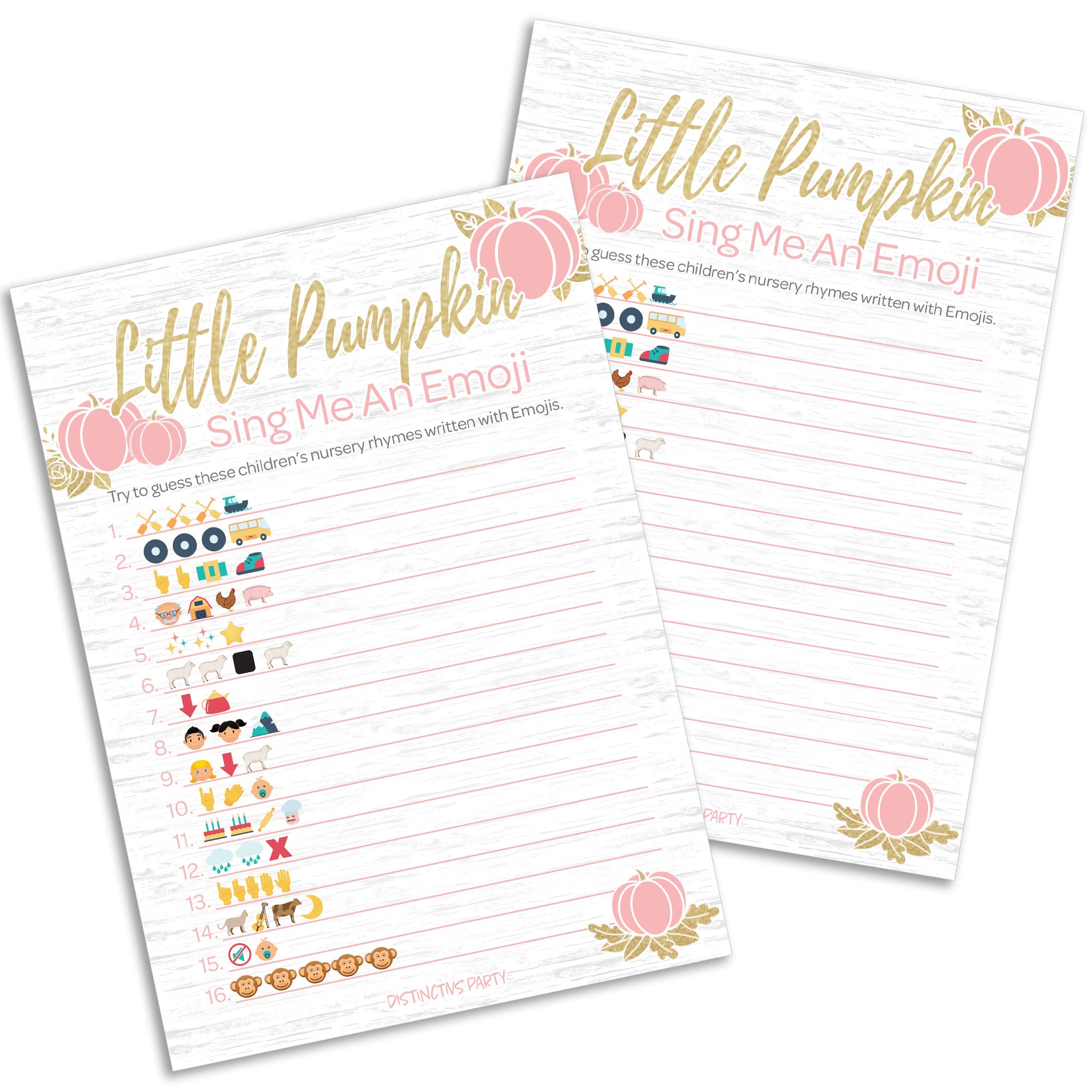 DISTINCTIVS Pink Little Pumpkin Girl Baby Shower Emoji Game – 20 Cards for Fall Baby Shower Activities and Party Games for Guests