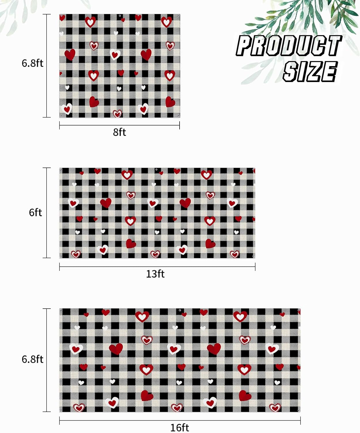 Garage Door Banner Cover, Valentine's Day Red Love Heart Black White Buffalo Plaid 6ft x 13ft Garage Banner Backdrop, Garage Door Decorations Indoor Outdoor for Holiday Party Yard