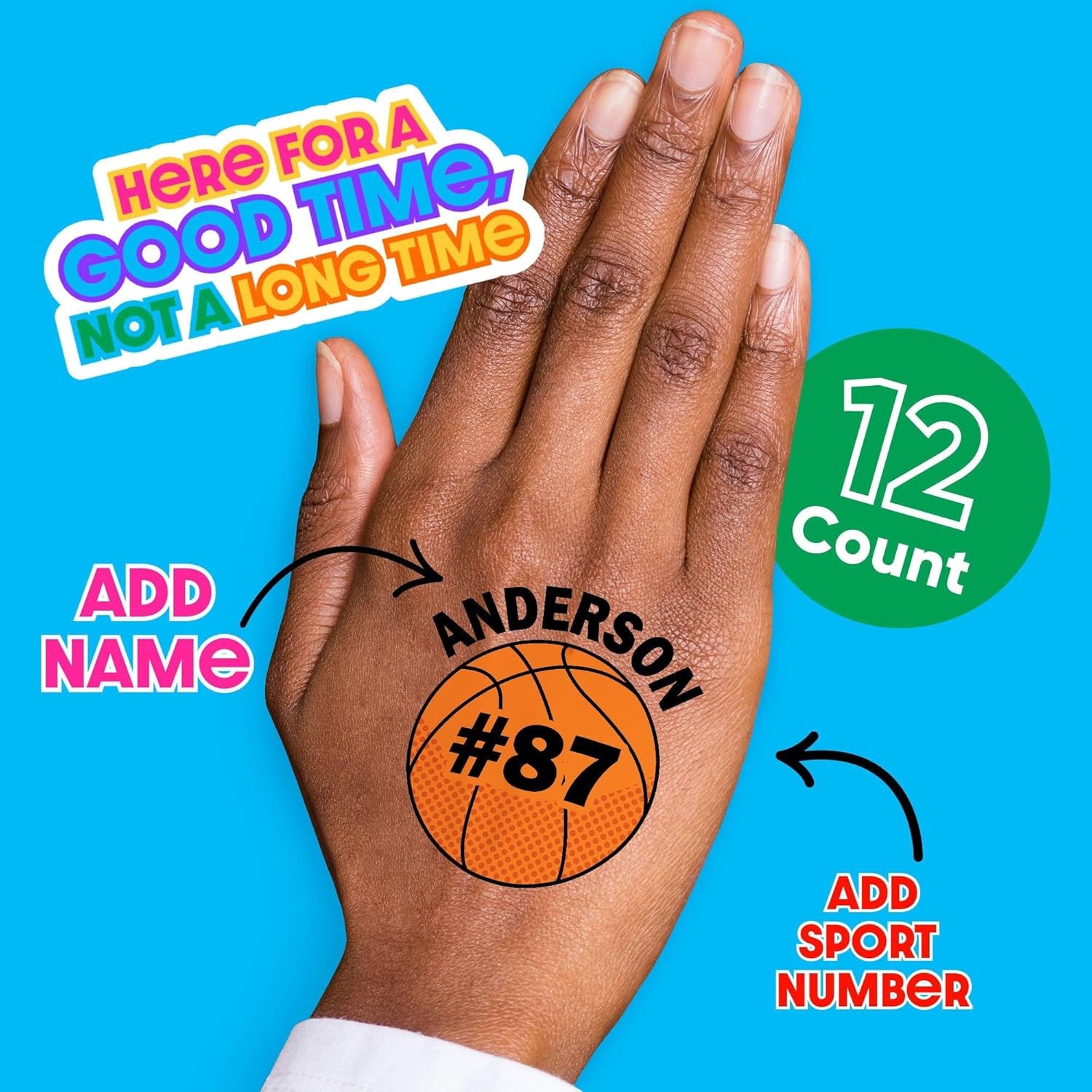 Big Dot of Happiness Custom Text Basketball Temporary Tattoos, Personalized Basketball Senior Night Tattoos, Birthday and Graduation Party Favors - Set of 12
