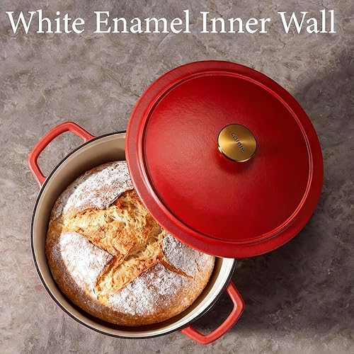 Miniatura 3 de CAROTE Olla holandesa de hierro fundido esmaltado de 5 cuartos con tapa, horno holandés de alta resistencia para hornear pan de masa madre,