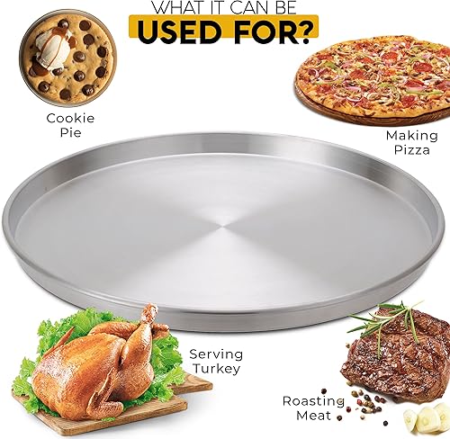 Miniatura 6 de Alpine Cuisine Bandeja redonda de aluminio plateado de 14.5 pulgadas para Baklava, duradera y libre de óxido para hornear y asar