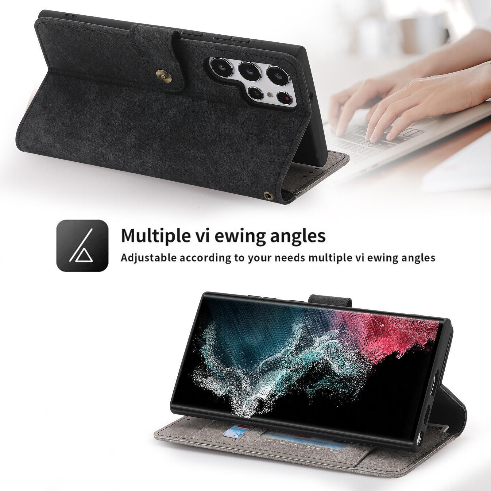 Generic etui kompatybilne z Moto Edge 50 (kolor: czarny/szary) stylowy skórzany portfel magnetyczne etui z klapką z uchwytem na karty