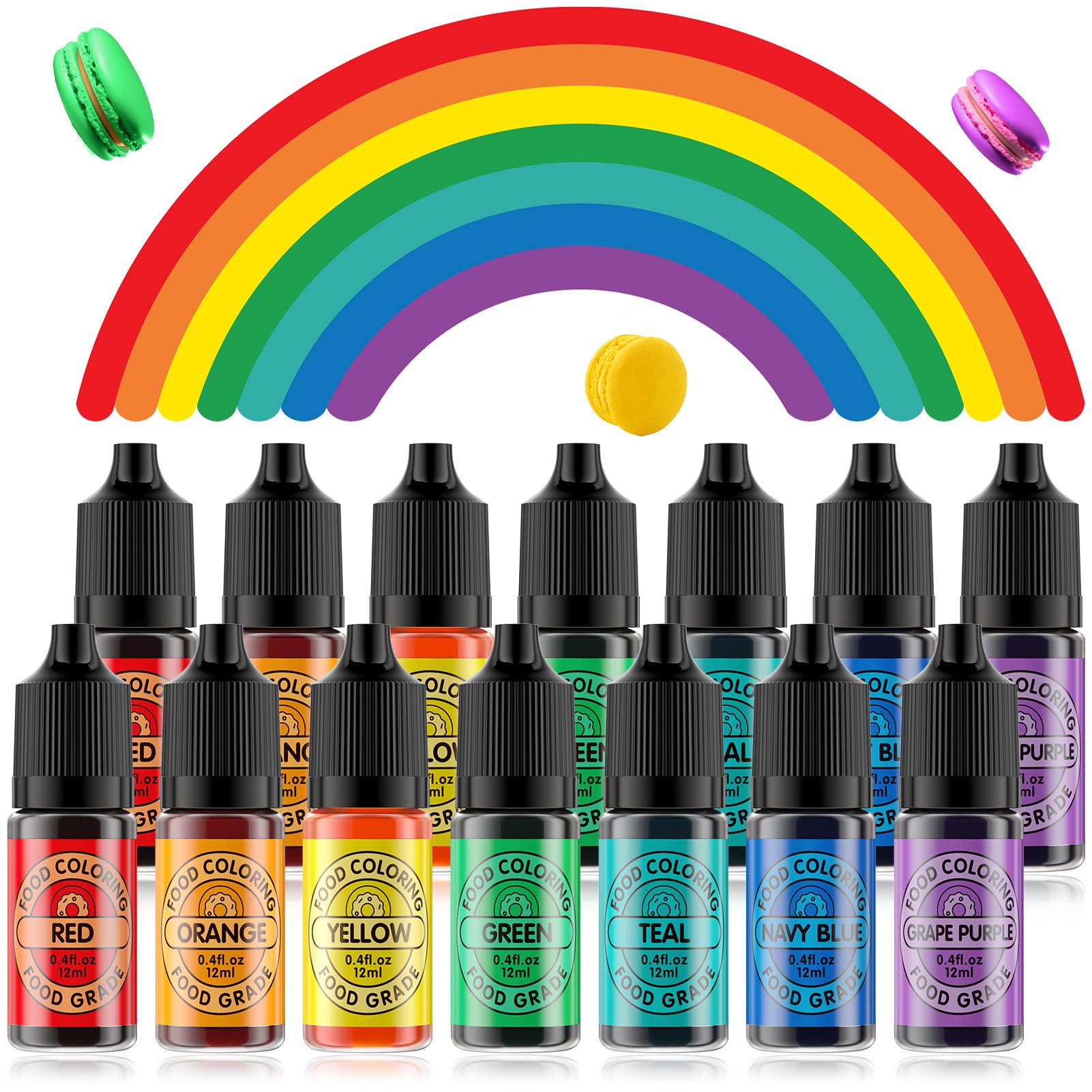 Food Coloring Set for Cake Decorating Rainbow Edible Food Dye for Halloween Baking Royal Icing Cookie Supplies Gluten Free 14x12ml Food Grade Liquid Food Color Kit, 0.4 Fl. Oz/Bottles