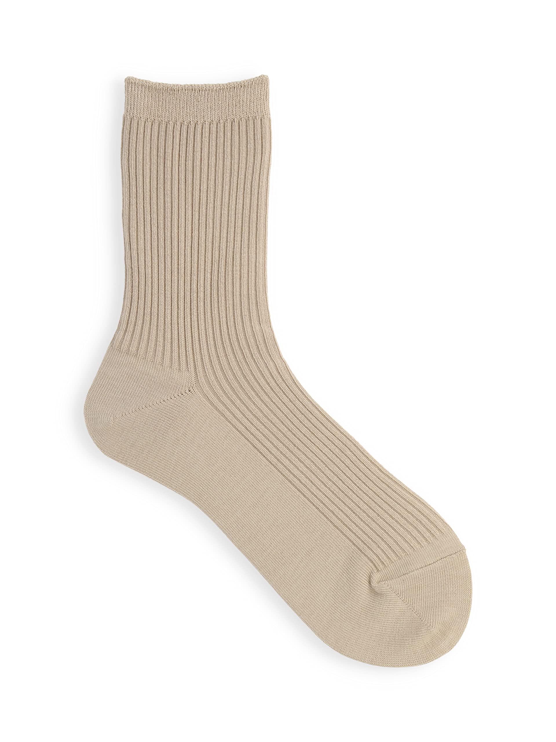 Tabio 2x2 Rib Calf Socks Linen Beige Cotton Blend Women US 5.5-8 Japan