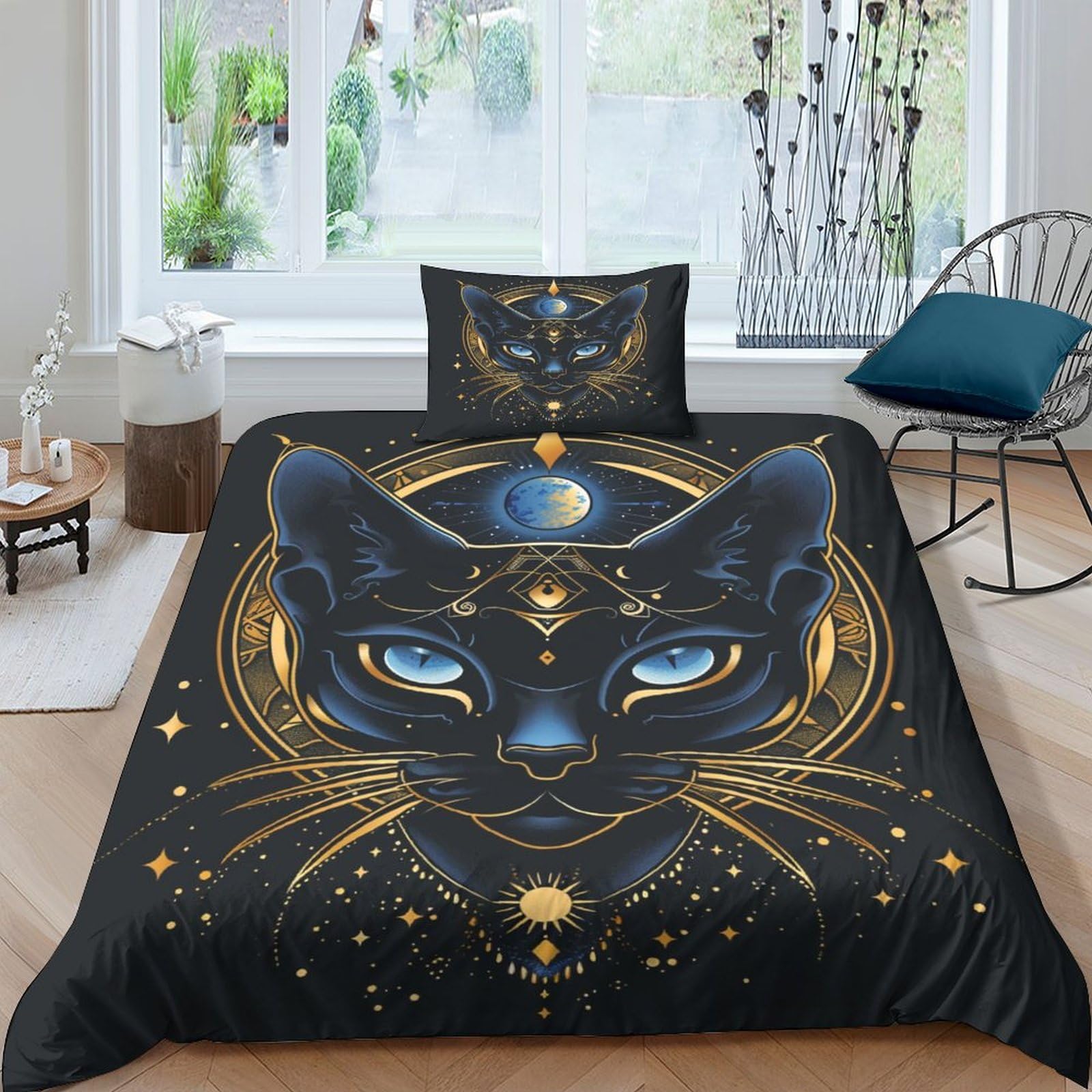 Housse de couette chat 3D 135x200 microfibre avec taie d'oreiller