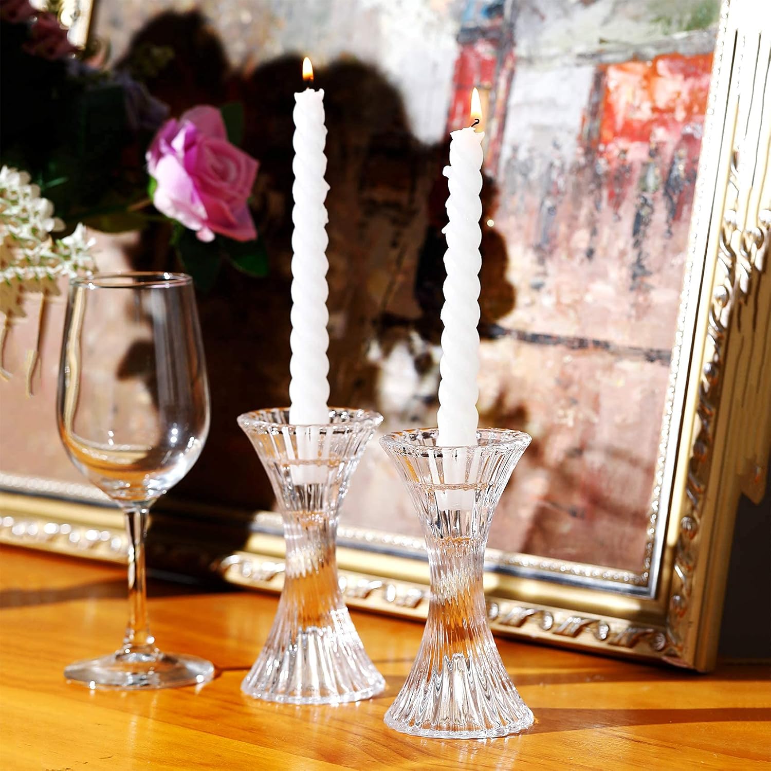 ENJINKAIL Taper Candle Holders - Glass Candlestick Holders, Decorative Candle Sticks Set of 3, for Formal Events, Wedding, Church, Fall, Holiday DéCor, Table Centerpiece Decoration : Home & Kitchen