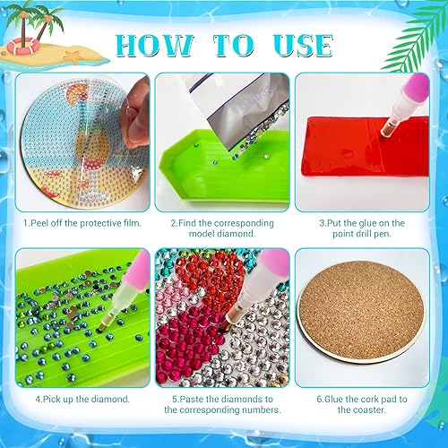 Miniatura 3 de Juego de 8 posavasos de arte de diamante con soporte para adultos, posavasos de arte de diamante Dotz, kits de arte antideslizantes para mujeres,