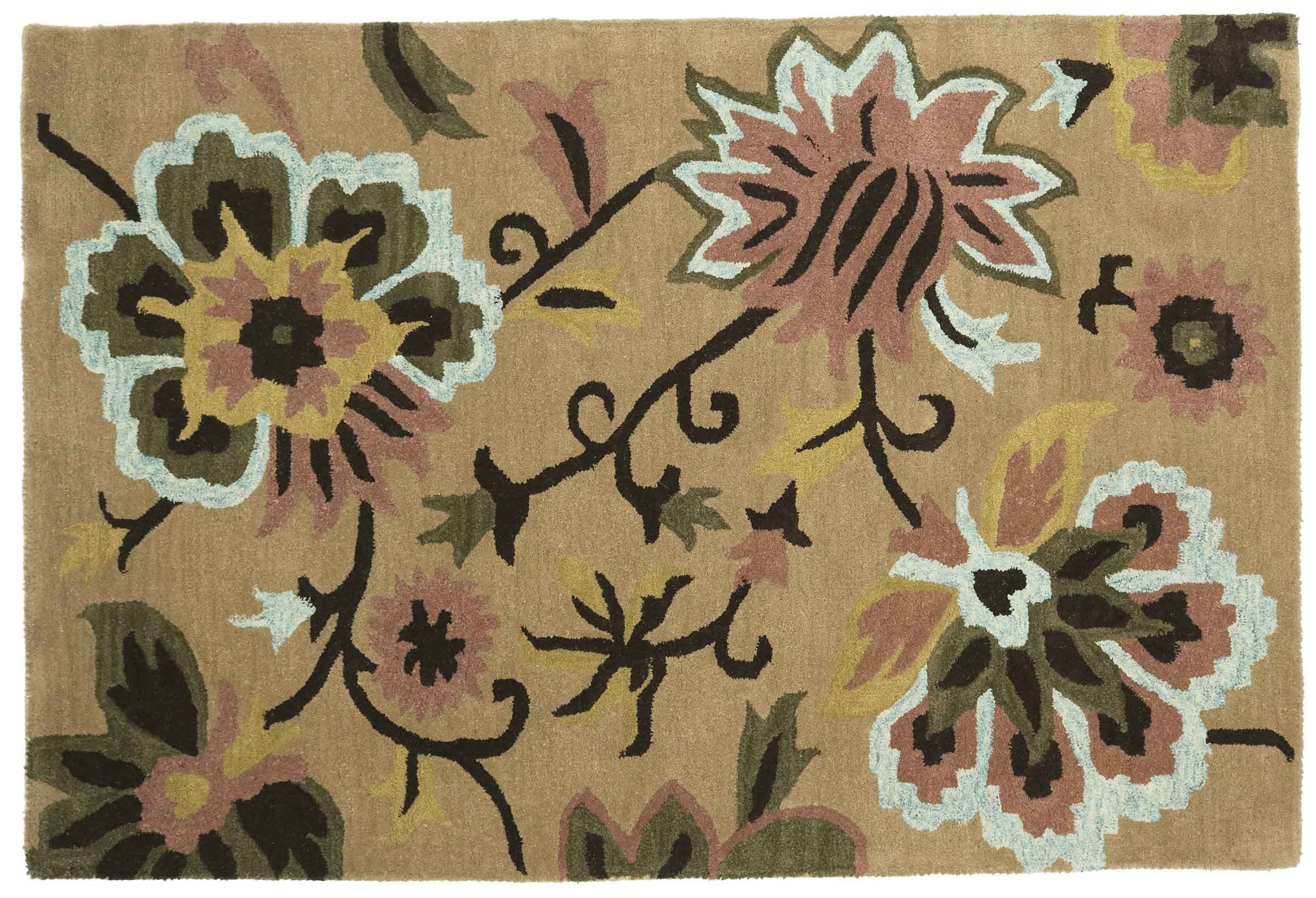 Tapis à poils courts marron 120x180 de salon à motif floral élégant