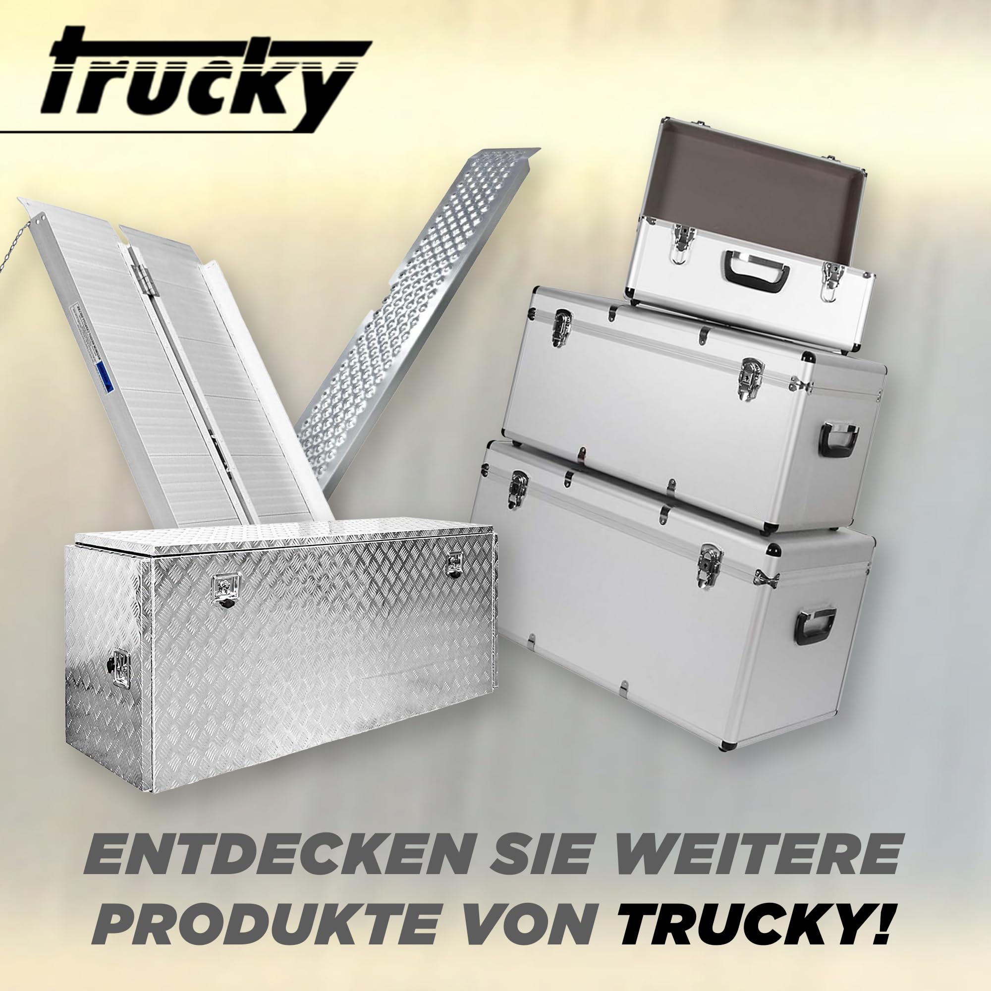 Trucky Truckbox aus Aluminium, Modell D015, 50x14x20cm, Abschließbar, Robustes Riffelblech, inklusive Montagesatz, Für Werkstatt, Auto, Hobby