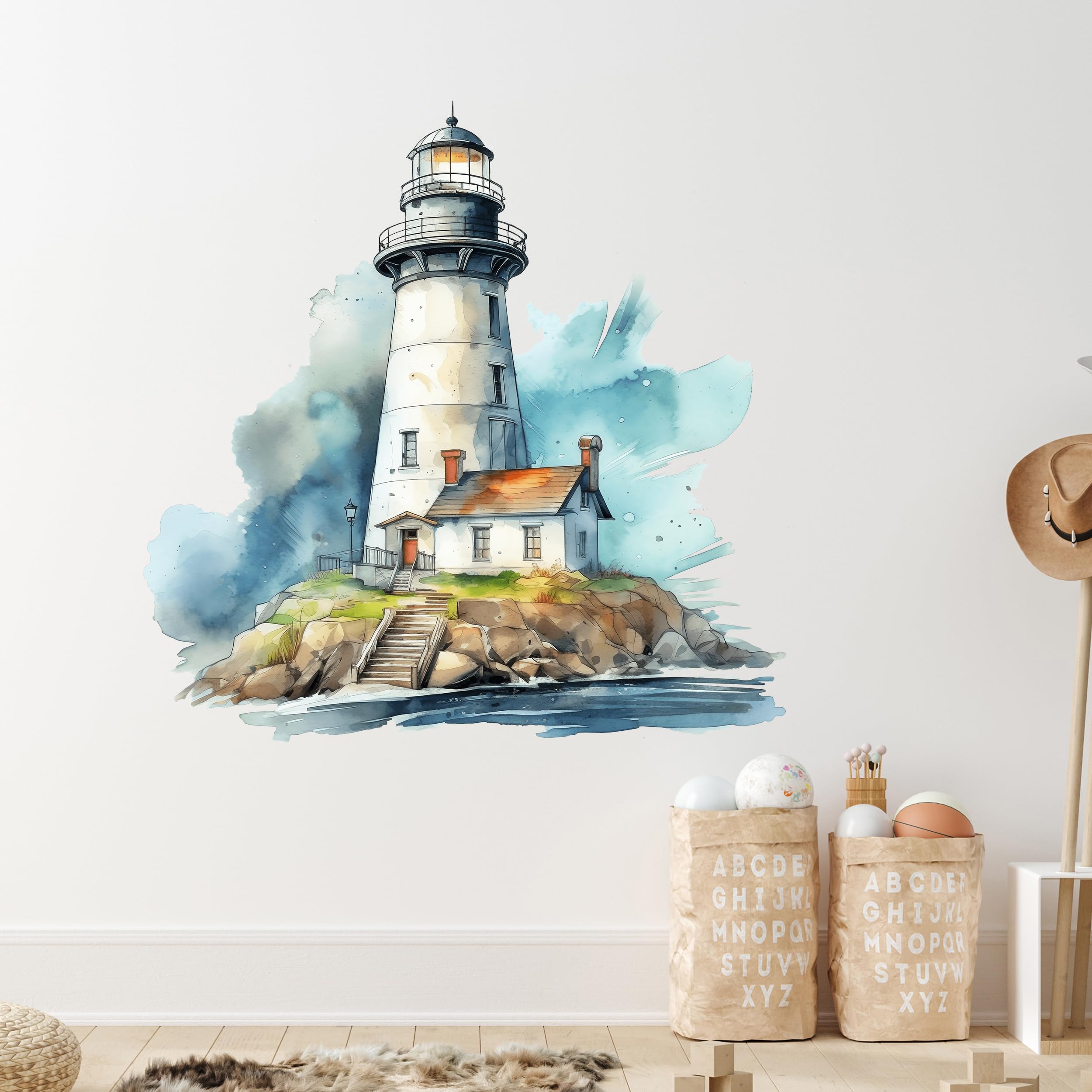 GRAZDesign Wandtattoo Leuchtturm selbstklebend, Badezimmer Aufkleber, Wandsticker Nordsee | Wandaufkleber Bad, Tür, Fliesenaufkleber Klebefolie Fliesen - 58x57cm