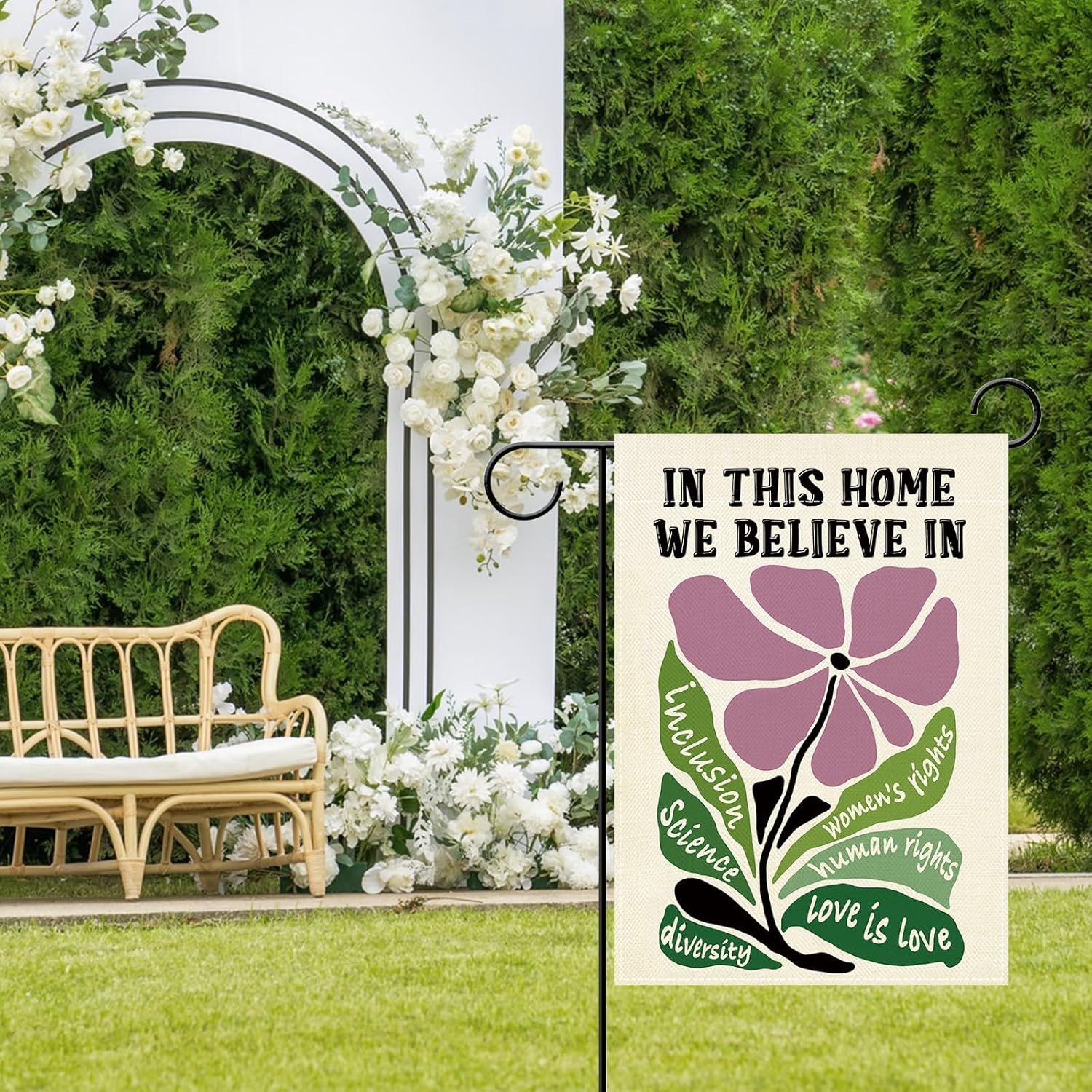 Artofy in This Home We Believe in Daisy Small Decorative Garden Flag, Women's Rights Human Rights Love is Love Yard Outside Decor, Peace Equality Diversity Outdoor Decoration Double Sided 12 x 18 - Image 6