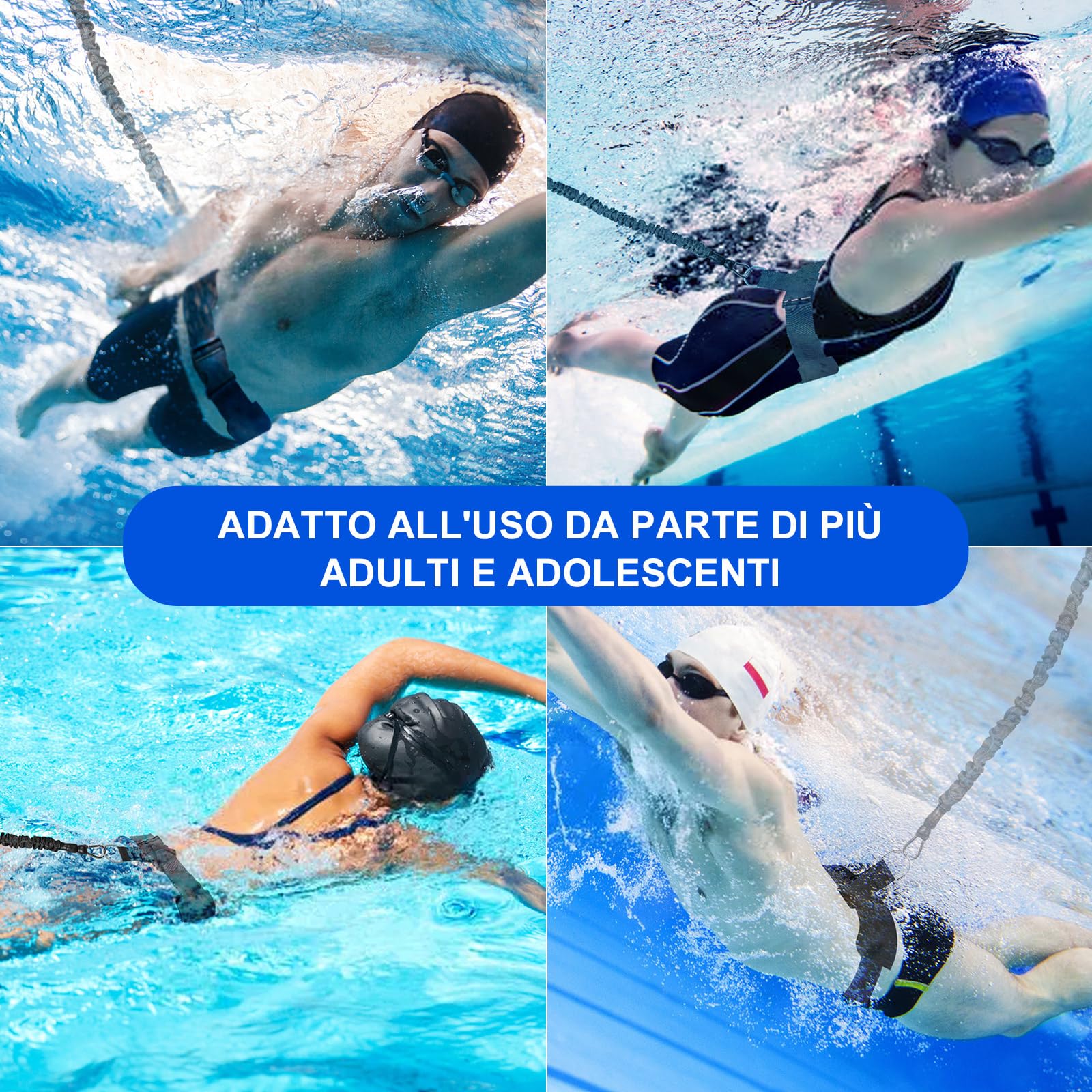 Guinzaglio da nuoto per piscina, cintura per allenamento di nuoto, guinzaglio per nuoto, nuoto fisso, regolabile da 2,5 a 7,5 m