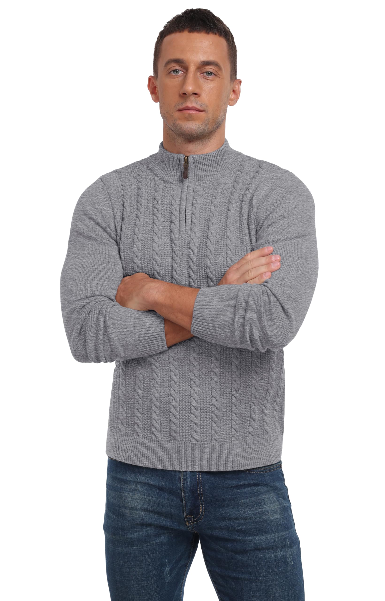 Hisir Maglione invernale da uomo con cerniera, a girocollo, a maniche lunghe, stile casual