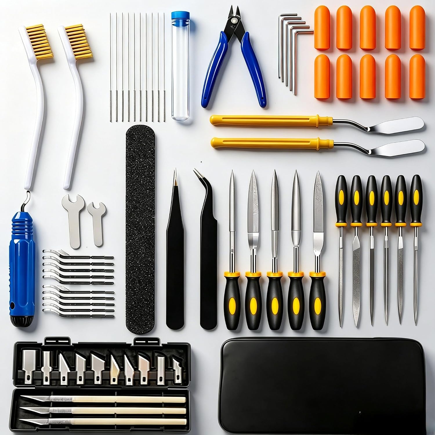 69-Piece 3D Printer Tool Kit with Deburring Tool, Flush Cutters, Needle File Set, Nozzle Cleaning Kit and Plastic Scraper – Complete 3D Printing Starter Kit
