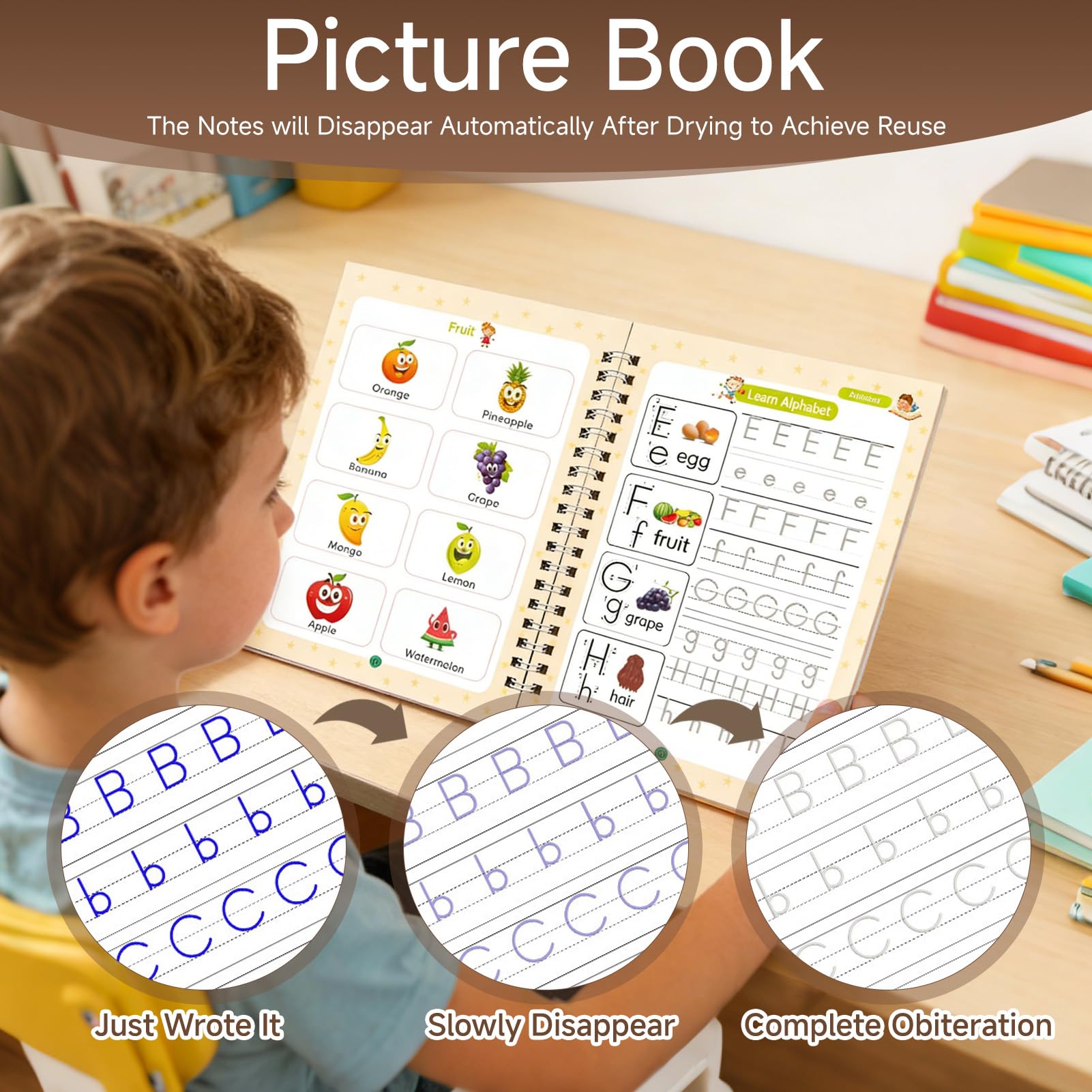 Cuaderno de ejercicios preescolar mágico, 4 unidades, cuaderno mágico con 1 bolígrafo y 10 minas de repuesto, libros de ejercicios reutilizables para alfabeto, números y matemáticas