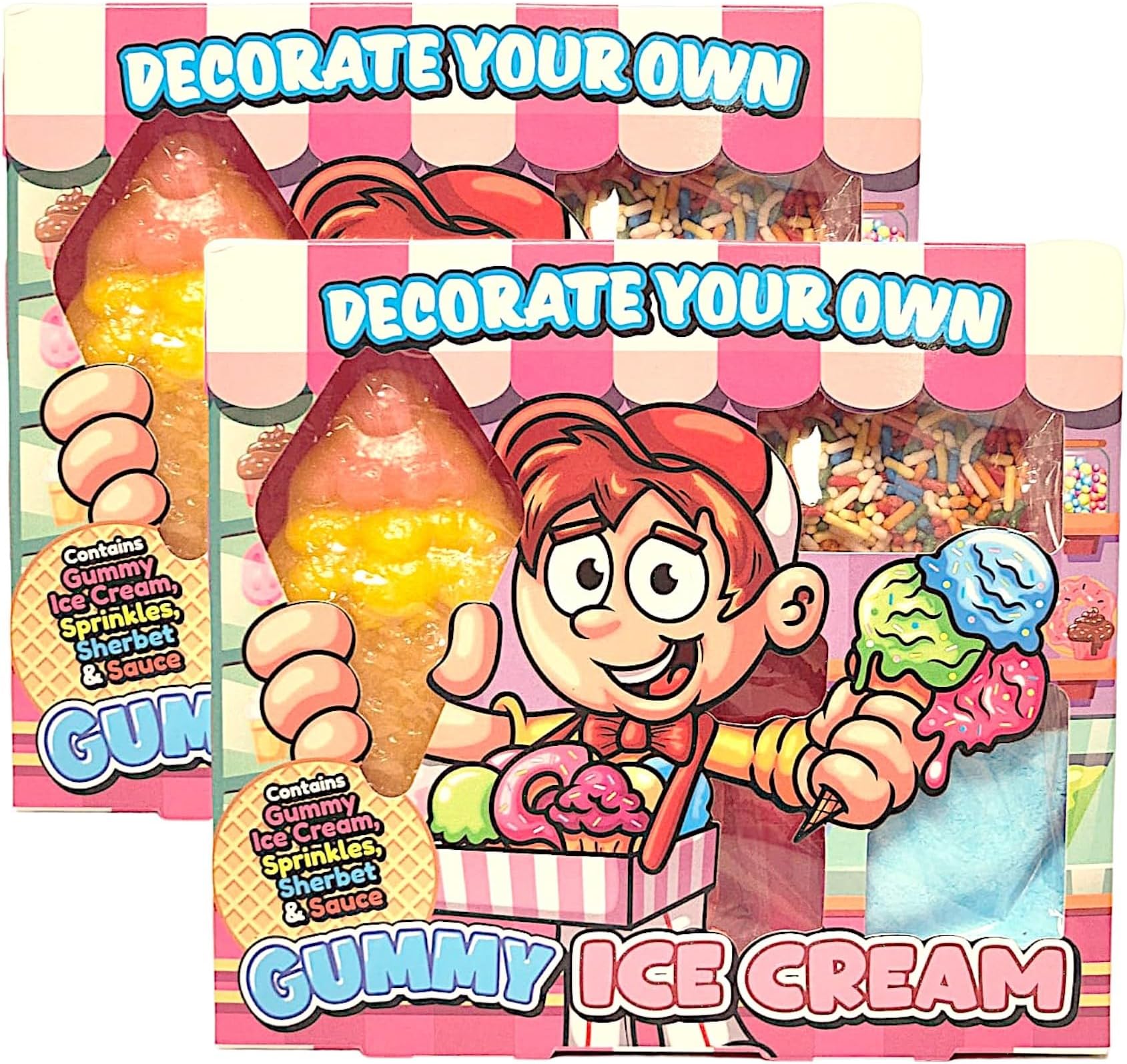 Gummy Ice Cream Novelty Cone Kit, 80g Each, Pack of 2, Decorate with Sprinkles, Sherbet, and Sauce