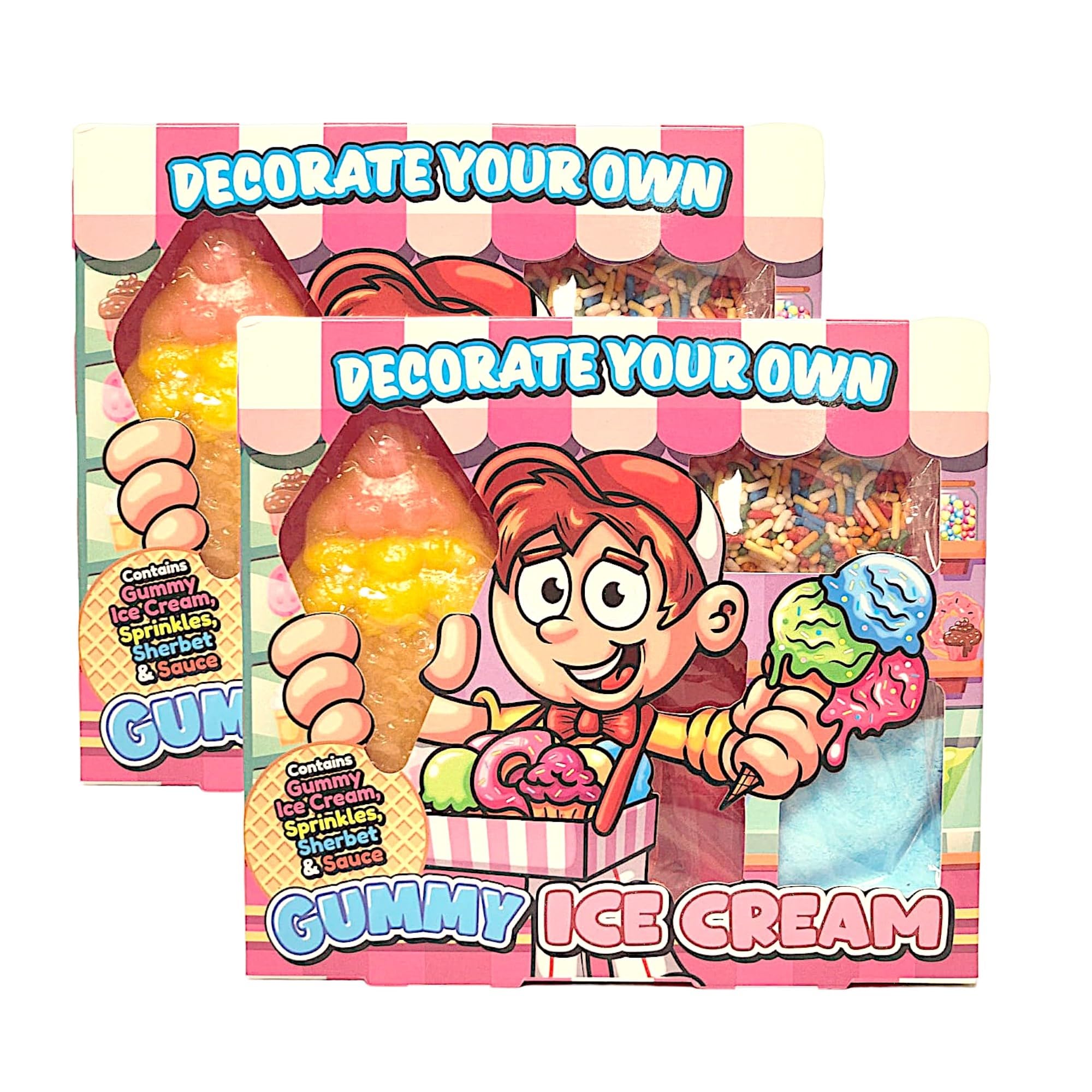 Gummy Ice Cream Novelty Cone Kit, 80g Each, Pack of 2, Decorate with Sprinkles, Sherbet, and Sauce