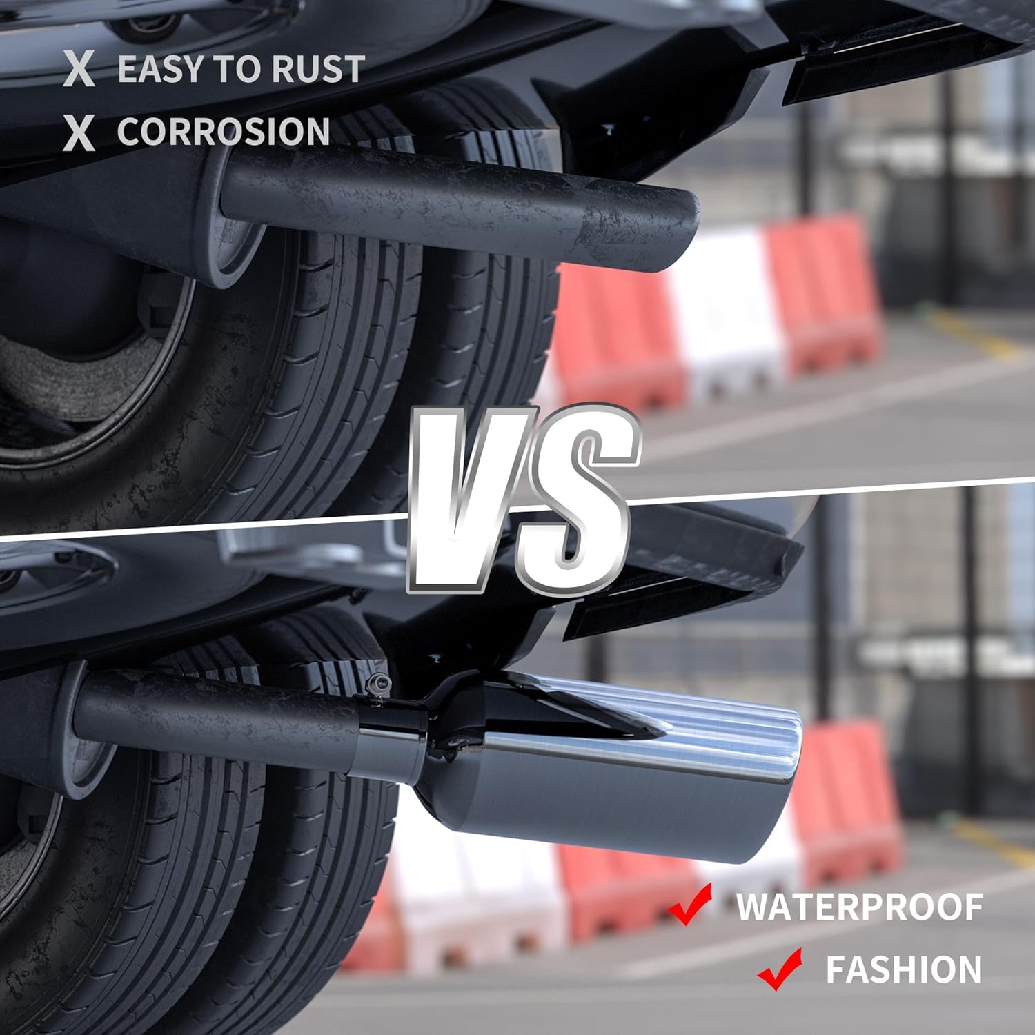 Richeer 3 inch Inlet Exhaust Tip, 6” Outlet 15” Overall Length Stainless Steel Exhaust Tip Surface Polished Finish Universal for Vehicles with 3" O.D. Exhaust Tailpipe, Rolled Edge, Bolt on