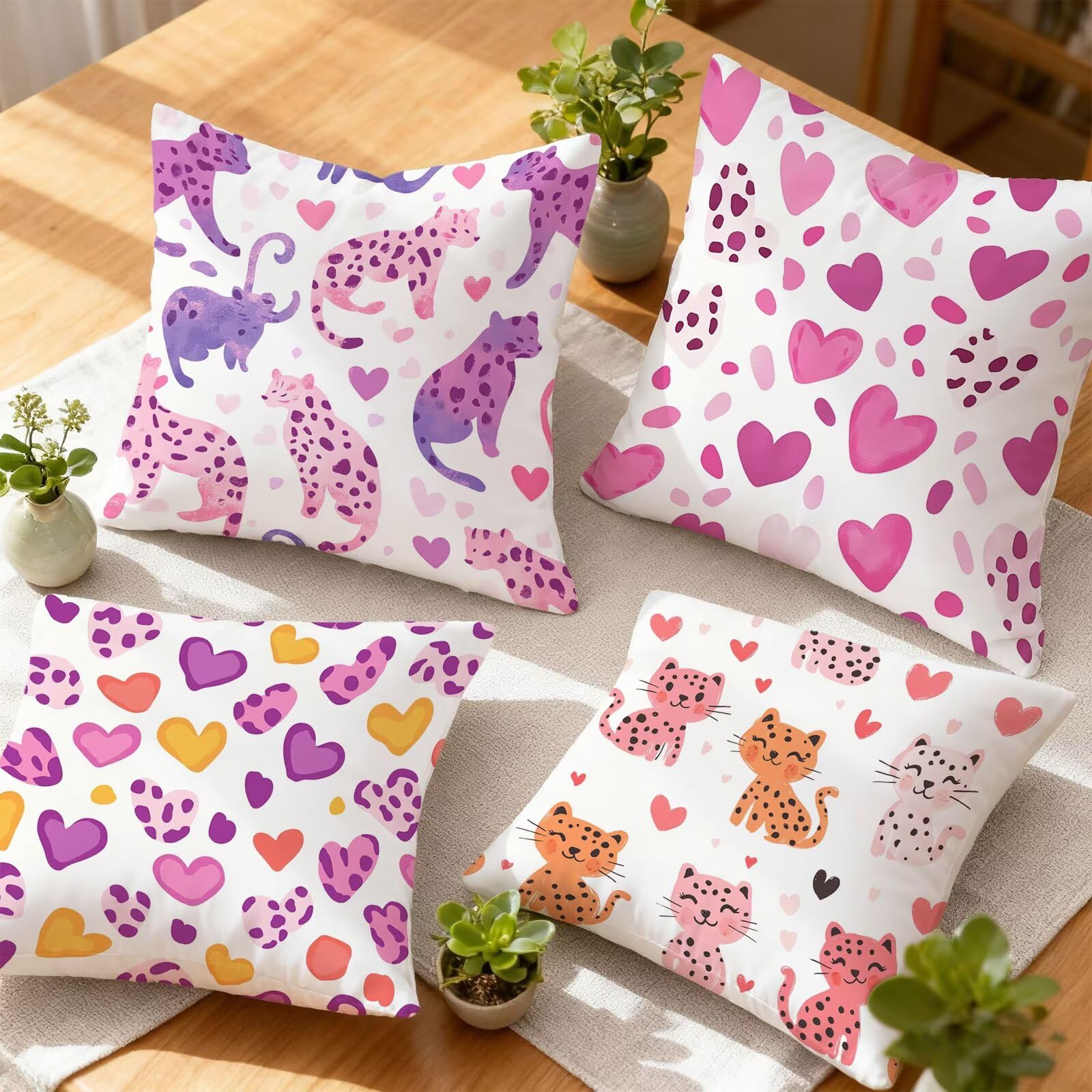 Rose Housse Coussin 60x60 Amour Taie Oreiller 60x60 Lot de 4 Super Doux Protege Oreiller 60 x 60 Decoration Automne Taie D'oreiller Carrées Coussin Canape, pour Maison Chambre Canapé Chaise E - 589