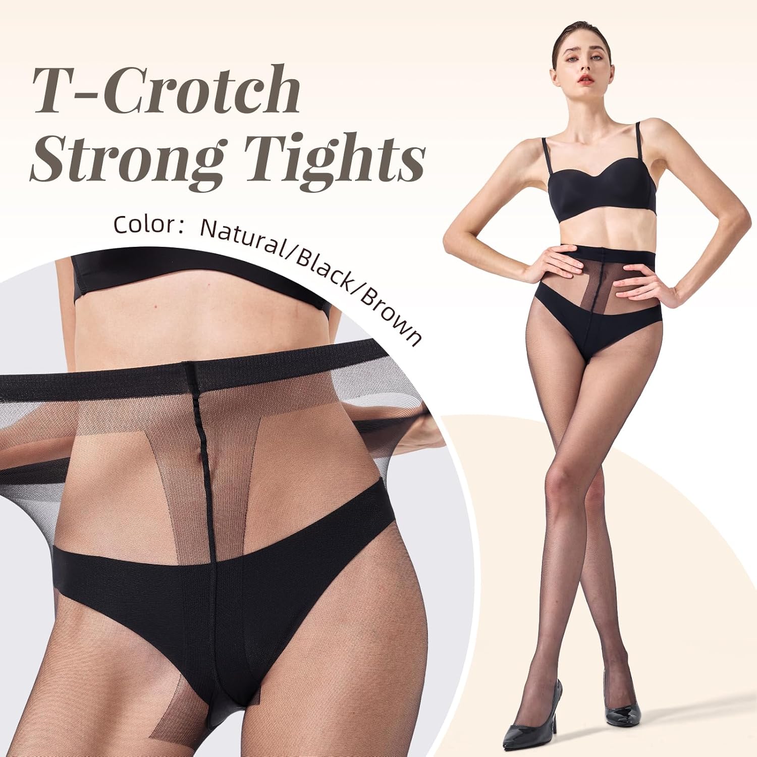 3 Pairs Sheer Pantyhose for Women T-Crotch Tights 20D Ultra Thin High Waist Stockings - Image 2