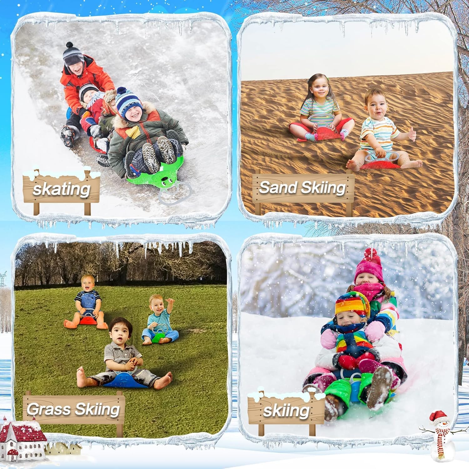 Trineo de Nieve para Niños 48×36cm, Juego de Trineo Bob Plástico, Tobogán de Nieve