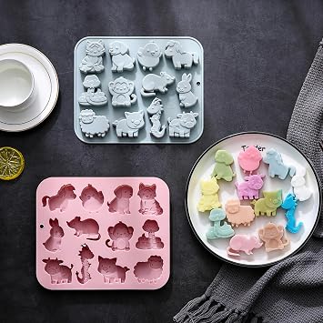 Zodiac Twelve Animals Fondant-and Gum Paste Molds for Cake Decoration Cupcake Topper Candy Chocolate Snack and Clay Crafting Projects (2 Pcs, Blue)