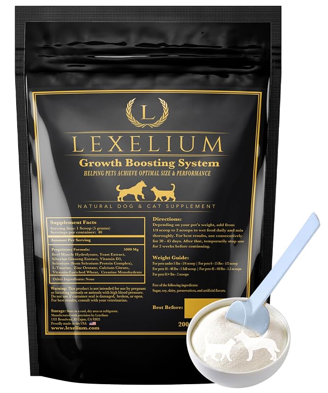 Lexelium Suplemento nutricional para cães e gatos com carne bovina hidrolisada, creatina, ginseng, cálcio e zinco, 200 g