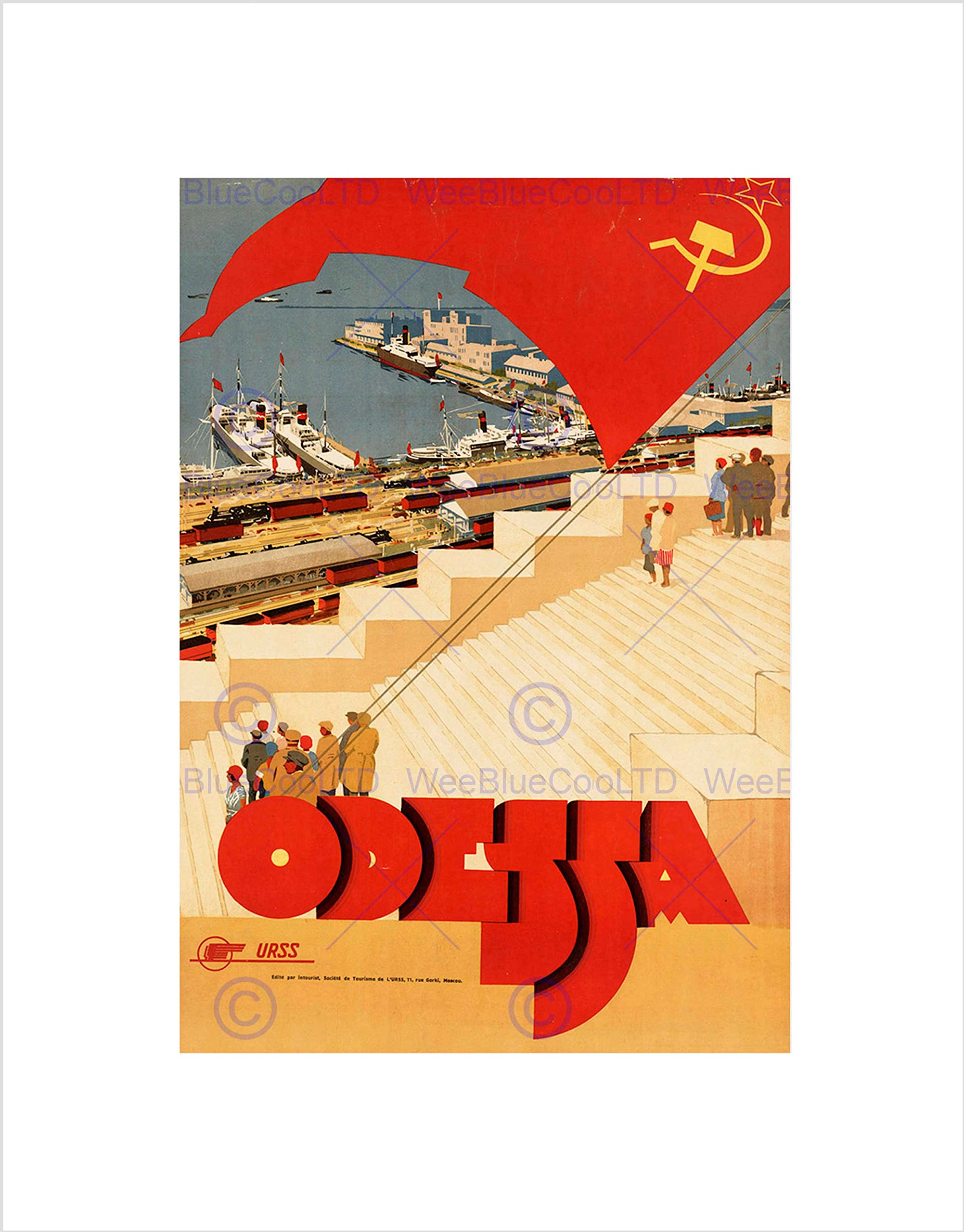 Wee Blue Coo Travel Odessa Black Sea Crimea Resort USSR Flag Wall Art Print