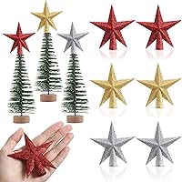 Vista 9 de Hiboom 6 piezas de mini estrella para árbol de Navidad de 4 x 3.4 pulgadas, estrella de árbol de Navidad con purpurina para decoración de fiesta