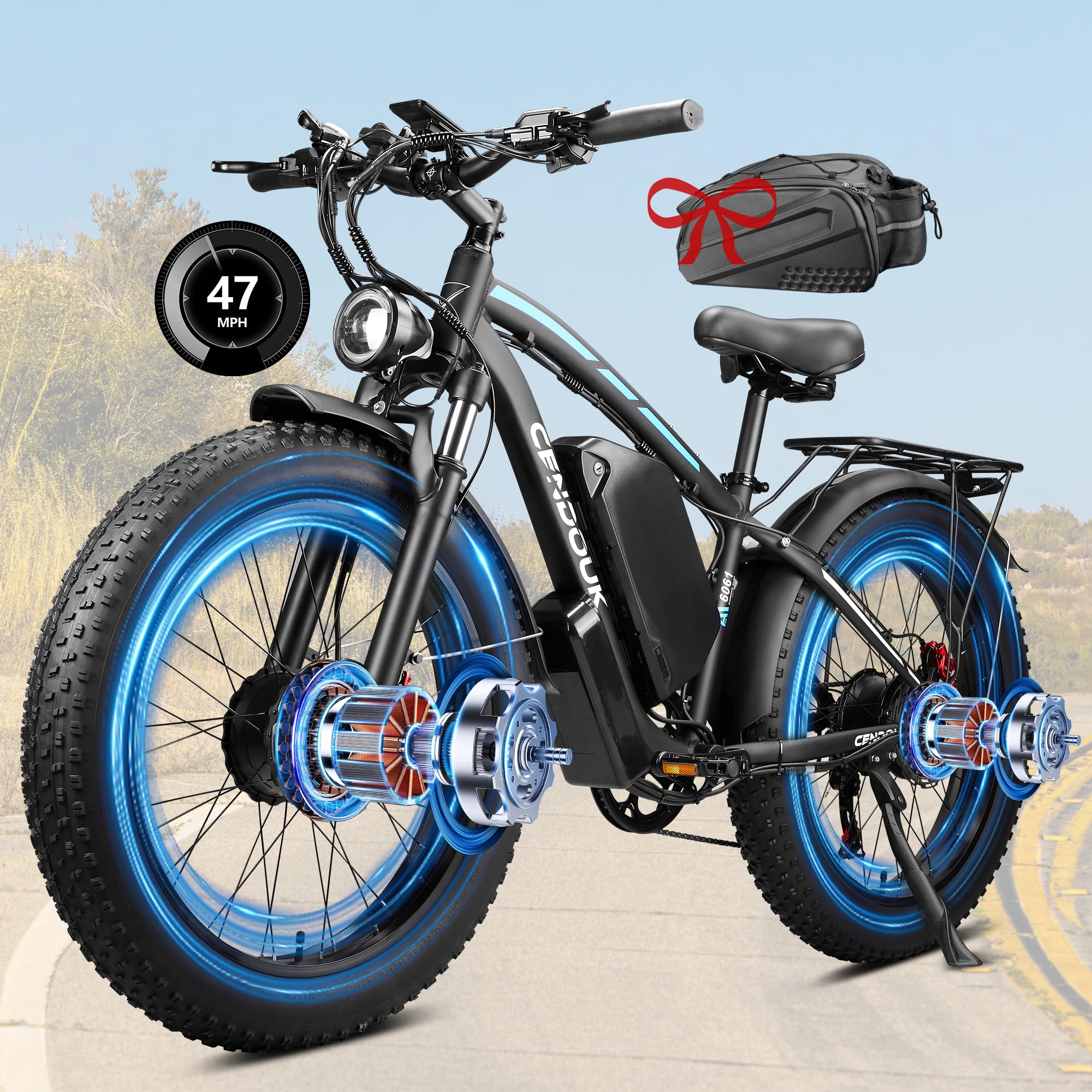 ZUTTEX 47MPH Ebike for Adults | 6000W Peak Ebike |52V 34AH Certified Battery | 24" Fat Tire Bike | 7 Speed LCD Display | Front Suspension | Travel |