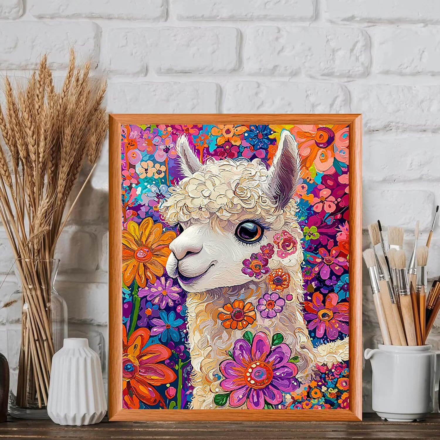 WEISHIWE Dipingere con i Numeri Adulti Alpaca e fiori, 60x80cm s-1043