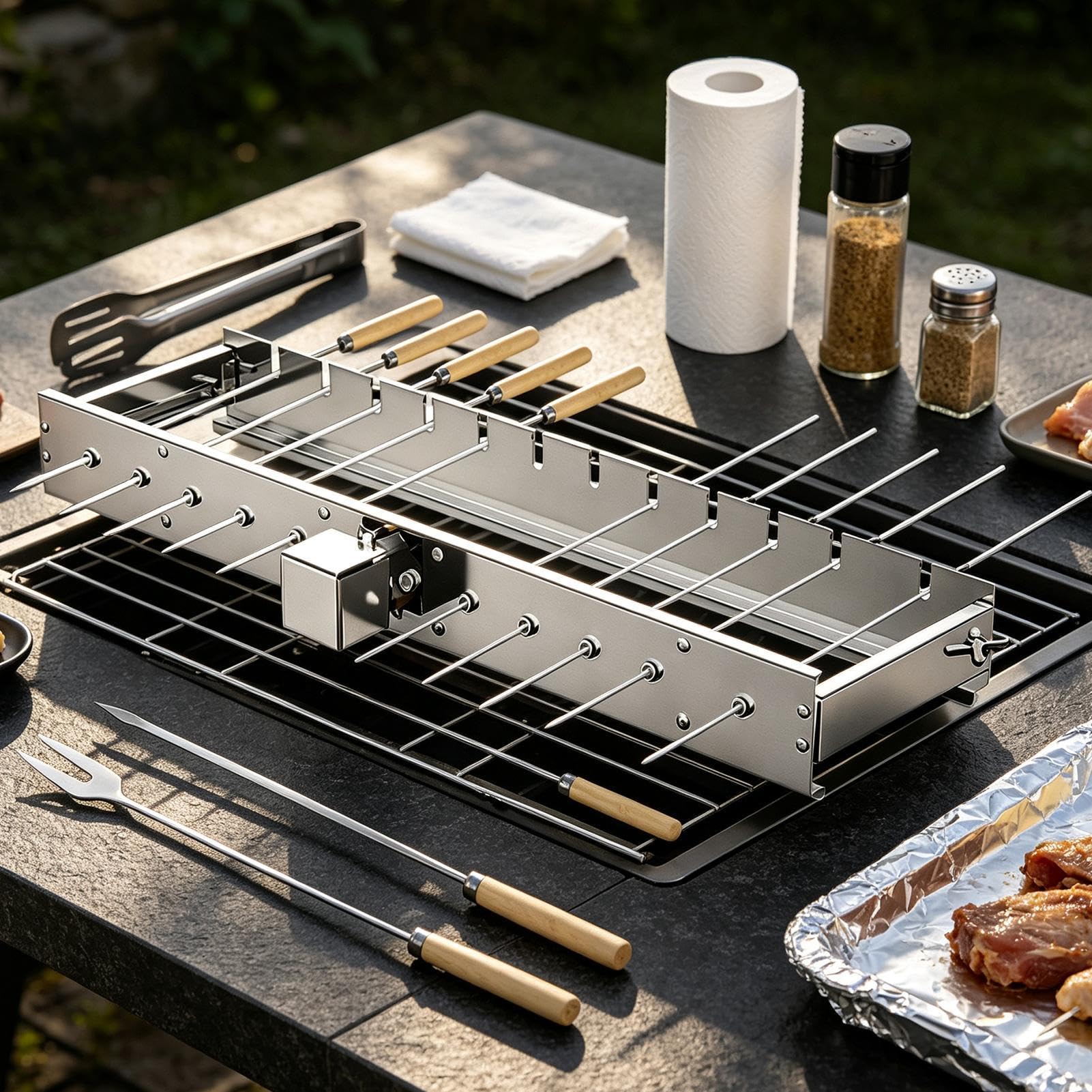 Giratorio Eléctrico de Brochetas Bandeja Volteadora Para Barbacoa Ancho | Parrilla Giratoria Automática Para Reuniones Familiares Vacaciones Barbacoa Camping Aire Libre