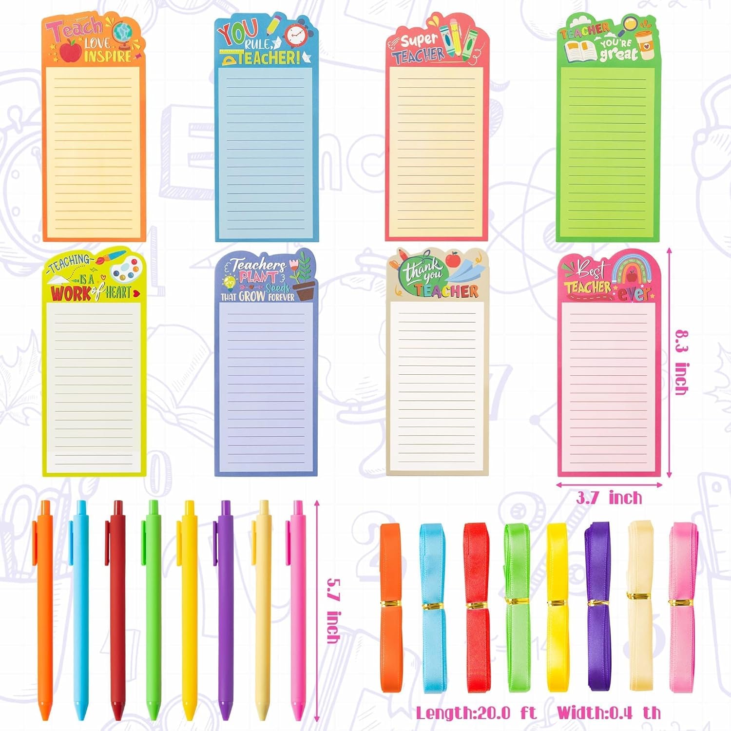 ANGOLIO 8 Sets Funny Teacher Notepads with Pens, Teacher Appreciation Gifts Motivational Memo Pad Shopping List for Office School Supplies, Classroom Reward Gift for Student Birthday Summer Exchange