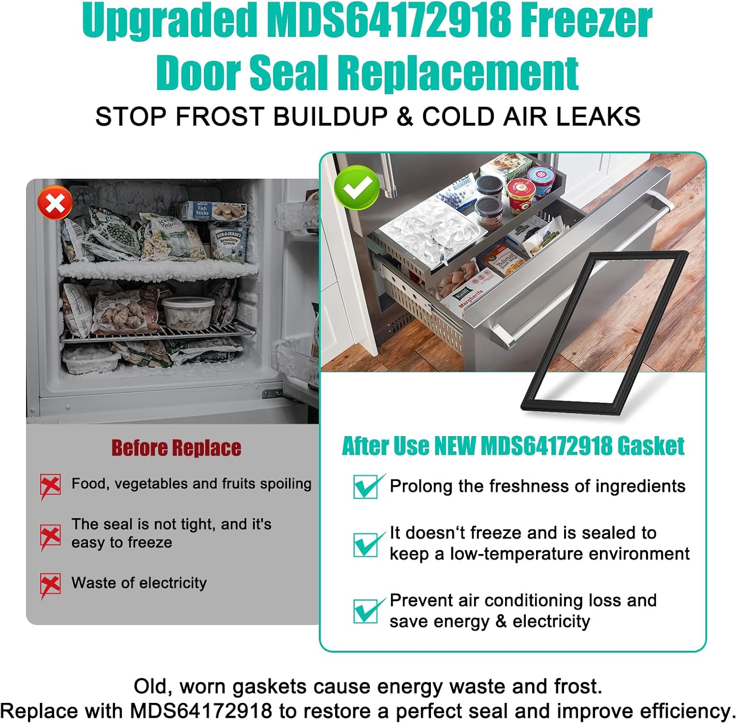 Upgraded MDS64172918 Freezer Door Gasket Replacement Compatible with LG & Kenmore Refrigerator Freezer Door Seal for LFX25971SB, LFX28968SB, 795.70329 Series Refrigerator door Gasket Seal