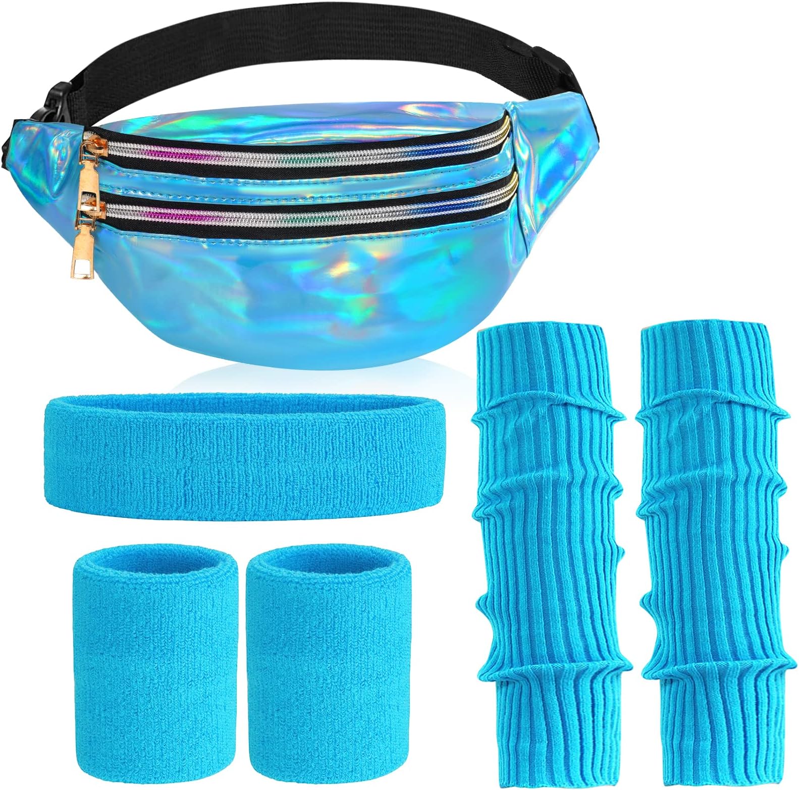 80s Accessories for Women, Leg Warmers 80s Costumes Workout Outfit Holographic Fanny Pack Neon Headband Wristbands