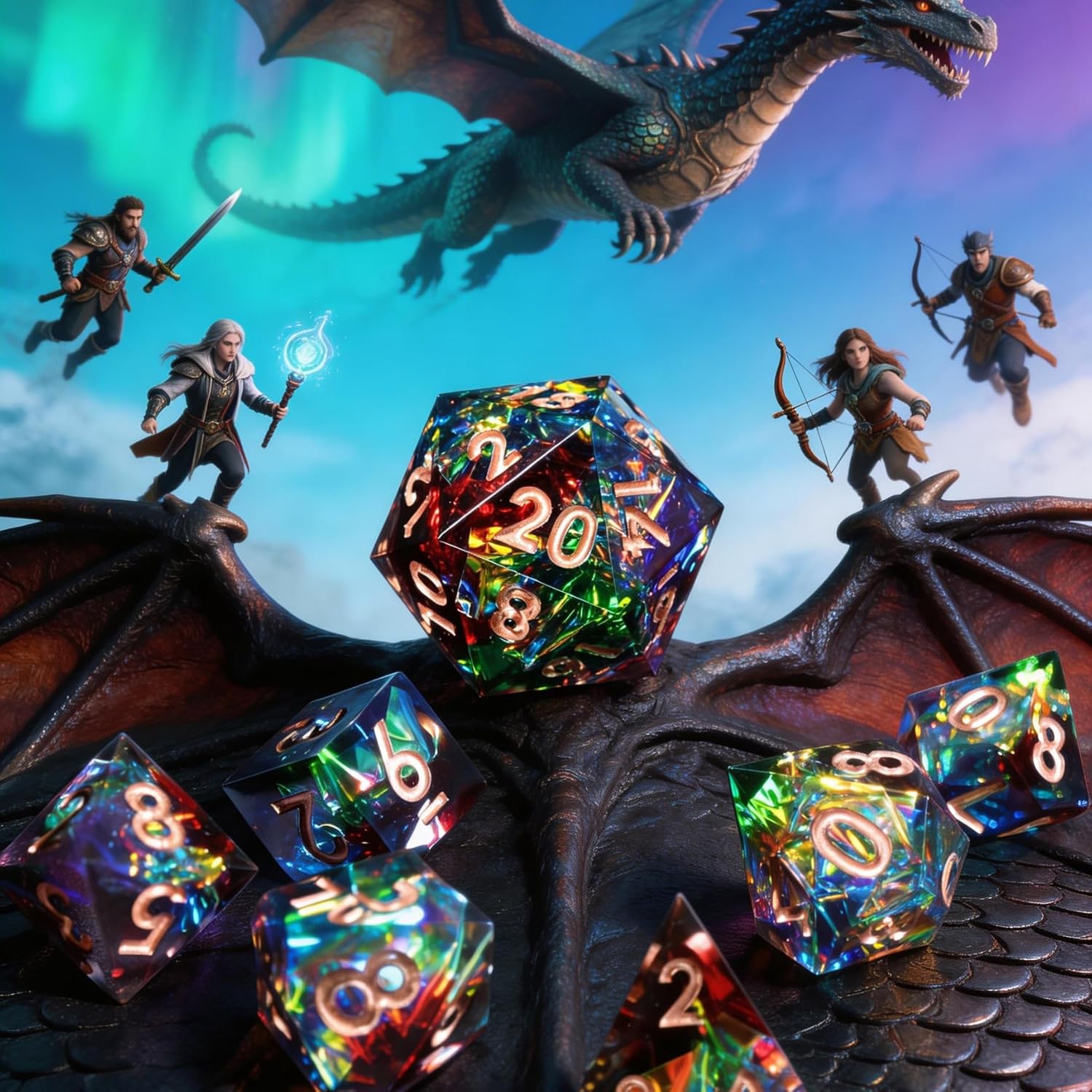 Mini Planet DND Sharp Edge Polyhedral Resin Dungeons and DragonsTable Board Roll Playing Games Handmade Dice Set Peachy Galaxy Aurora