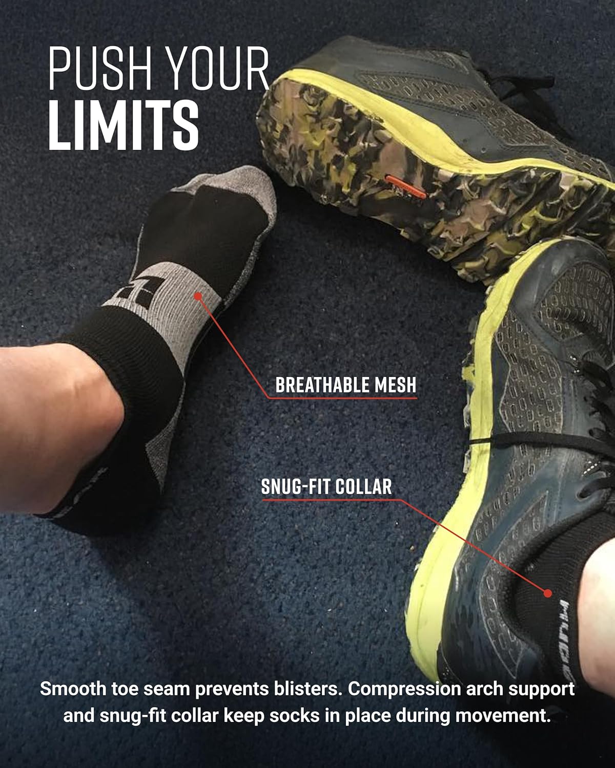MudGear Spartan Race No-Show Running Socks, Cushioned, Non-Slip, Breathable Compression Athletic Ankle Socks