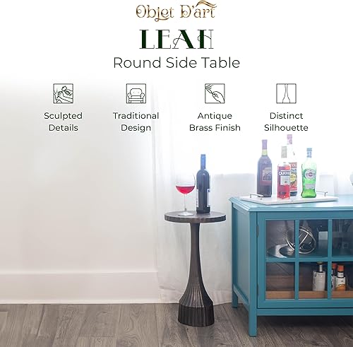 Miniatura 18 de OBJET D'ART ABEL, 21 pulgadas de altura, con acento metálico vintage, laterales, pedestal, coctail y bebidas para sala de estar y espacios pequeños