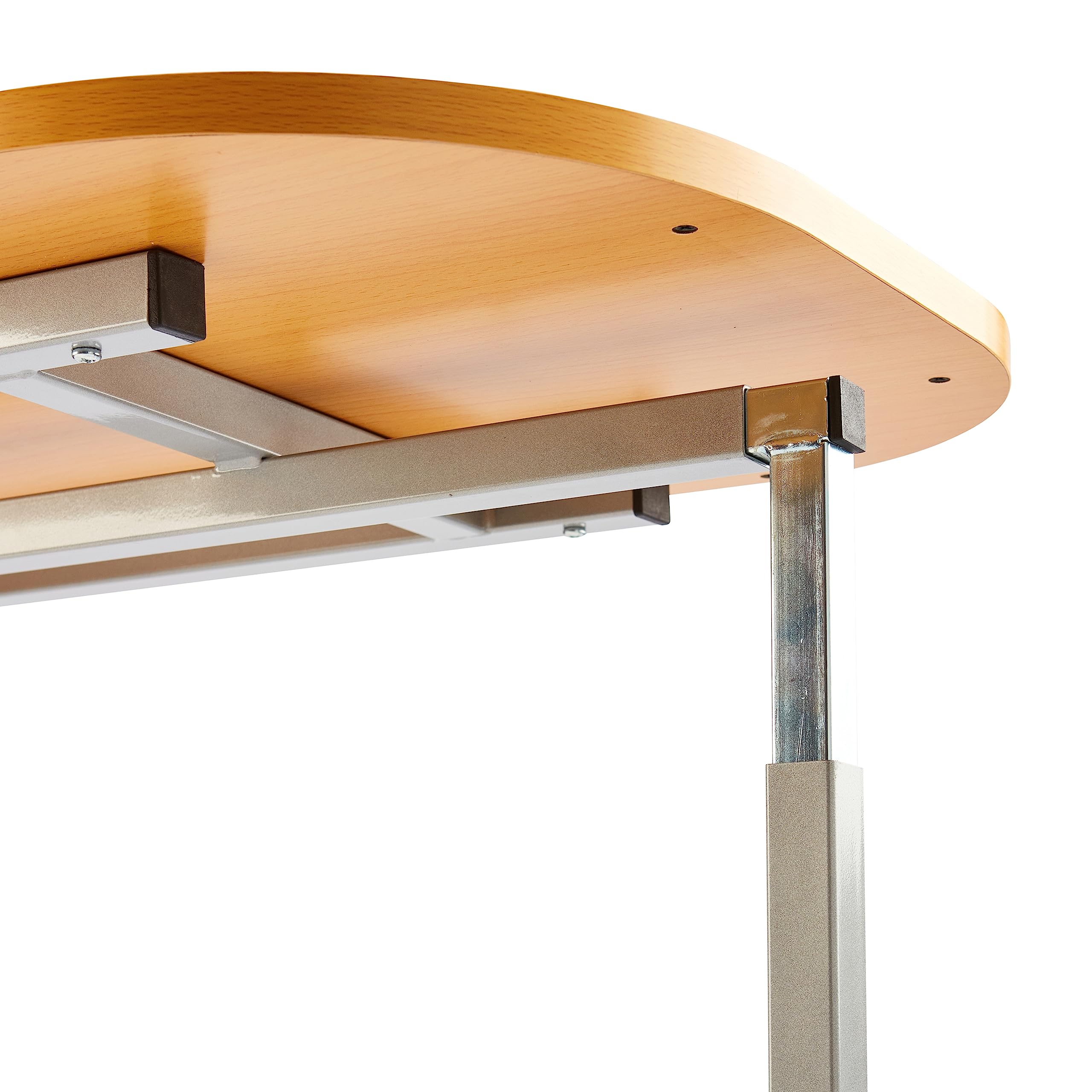 Mesa curvada sobre la cama y la silla, altura y anchura ajustables con ruedas con cerradura