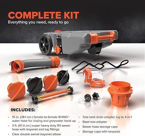 Miniatura 2 de Camco Rhino Tanque de basura portátil para vehículos recreativos de 28 galones con manguera y accesorios, duradero, sin fugas e inodoro (39004)